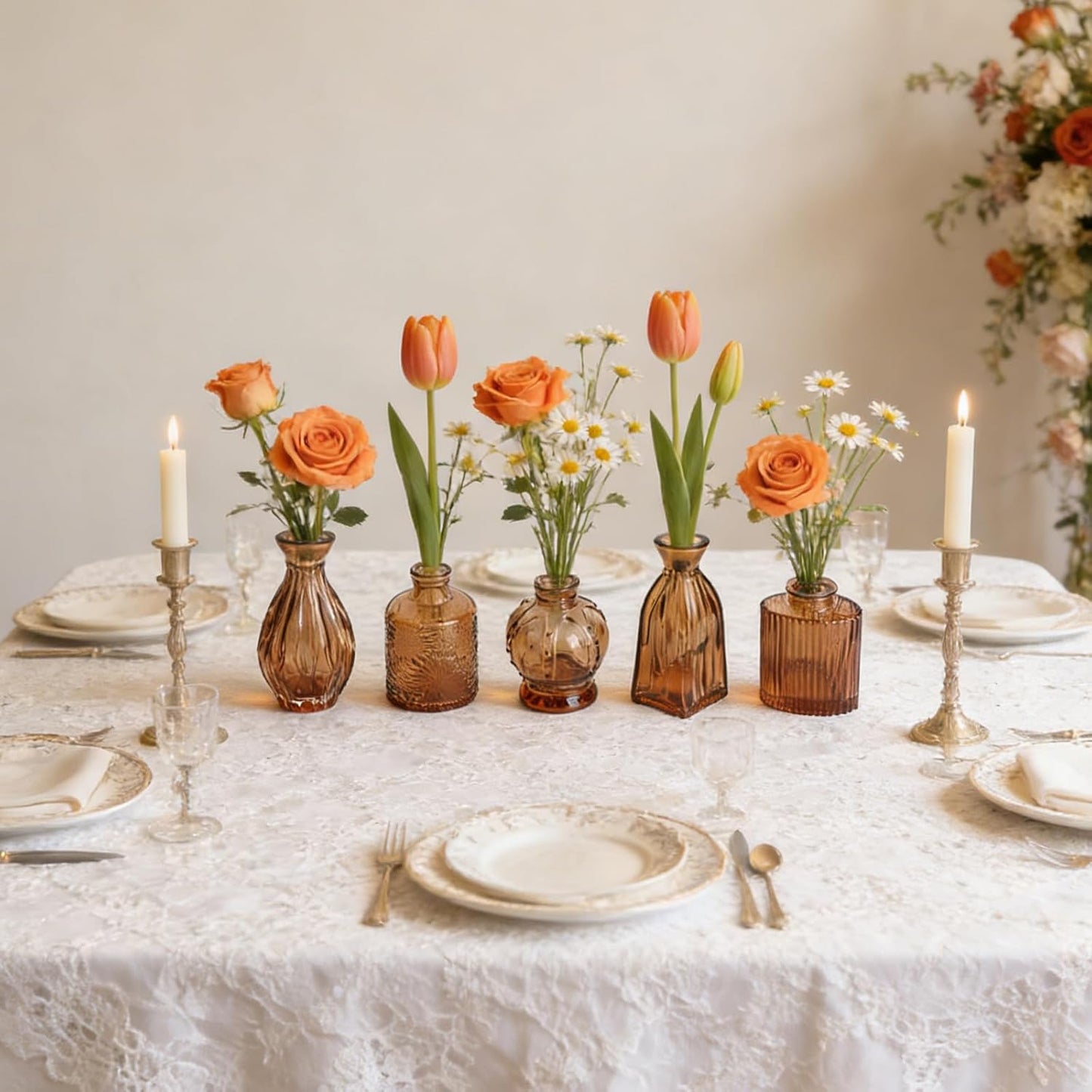 Glass Vase / Petal Petite Small Glass Bud Vase / Amber / Set of 6