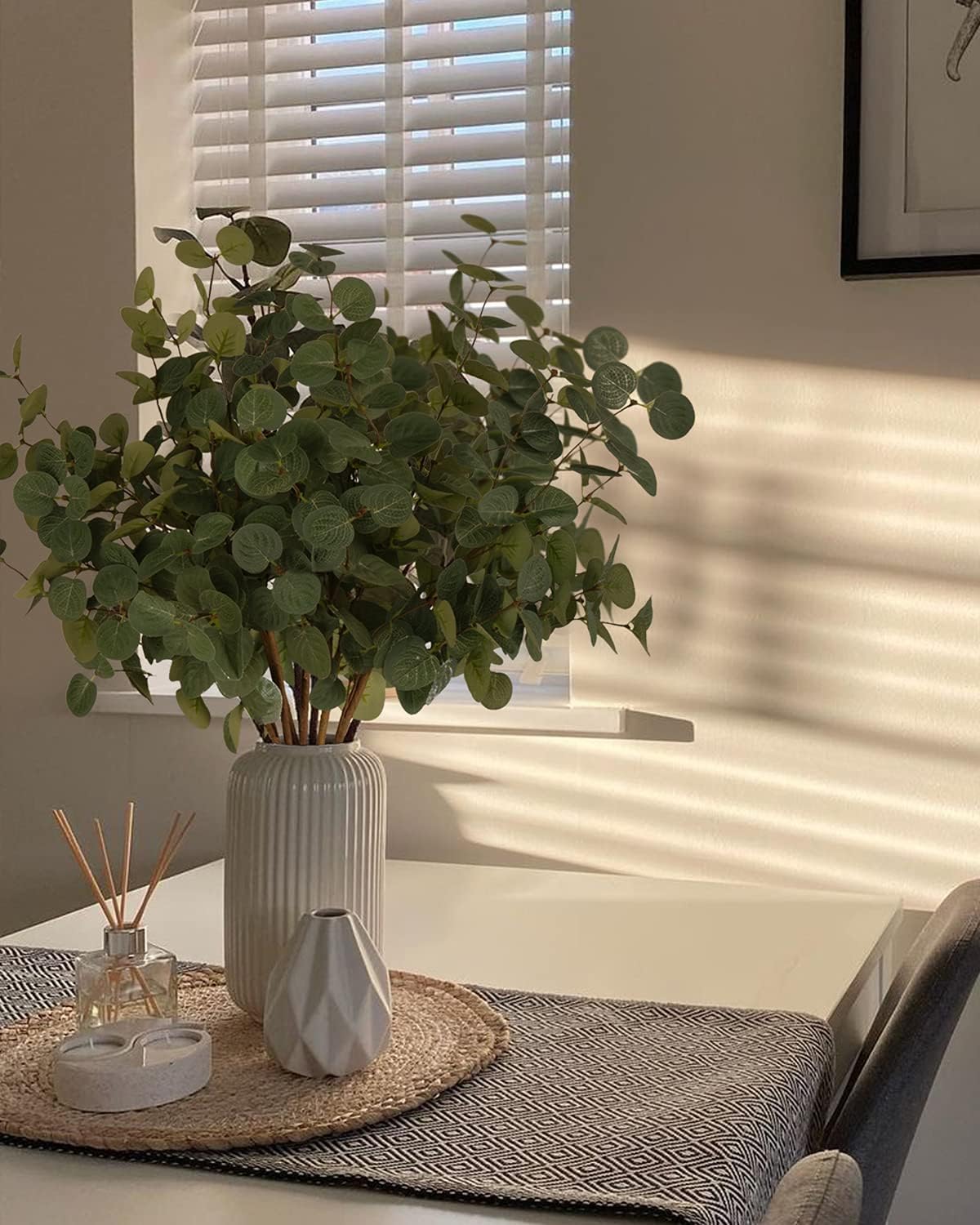 Artificial Eucalyptus Stems Greenery Stems 24" Tall Fake Plants Decor / Green Eucalyptus / Set of 6
