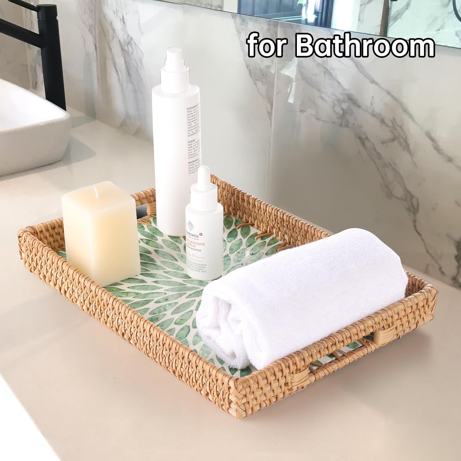 Rattan Serving Tray / Green Leaf