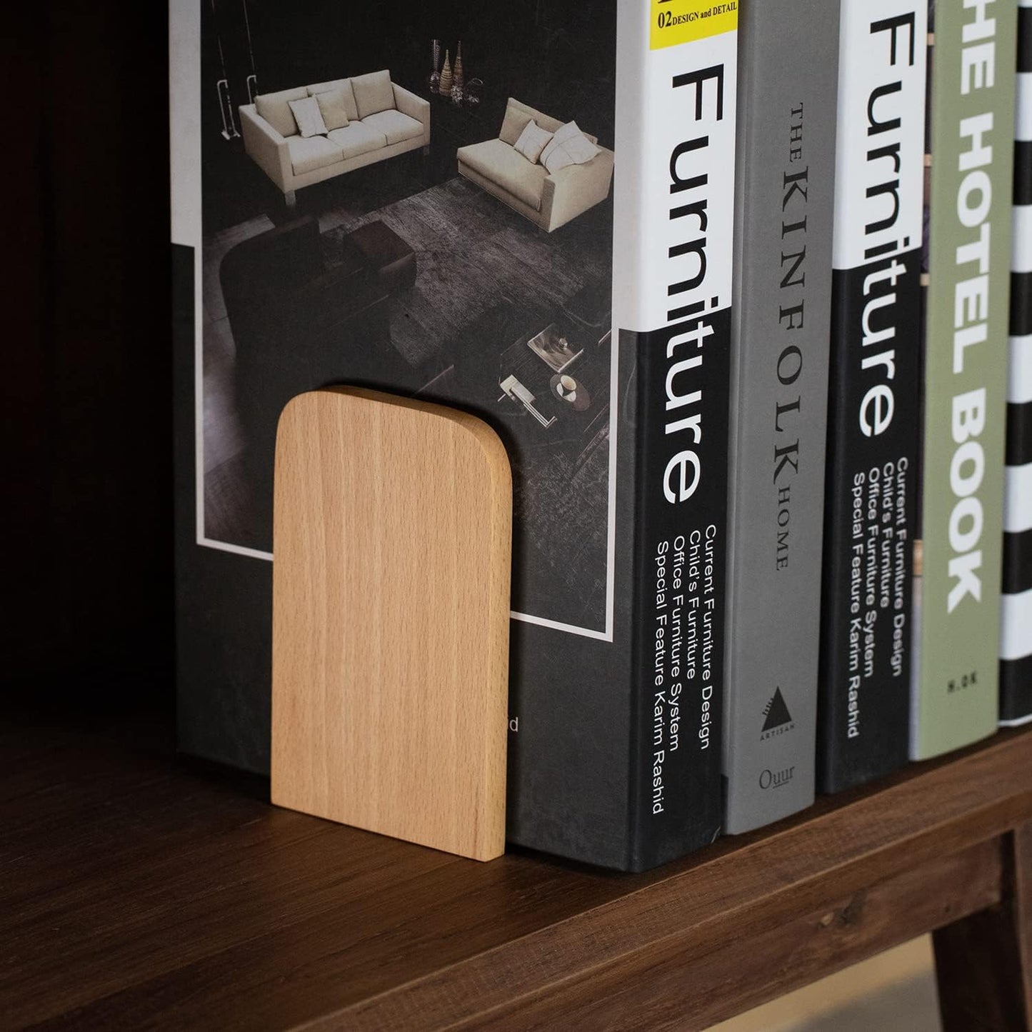 Heavy Duty Wooden Bookend Support for Books and Movies Beech 2 / Beech-2 Pairs