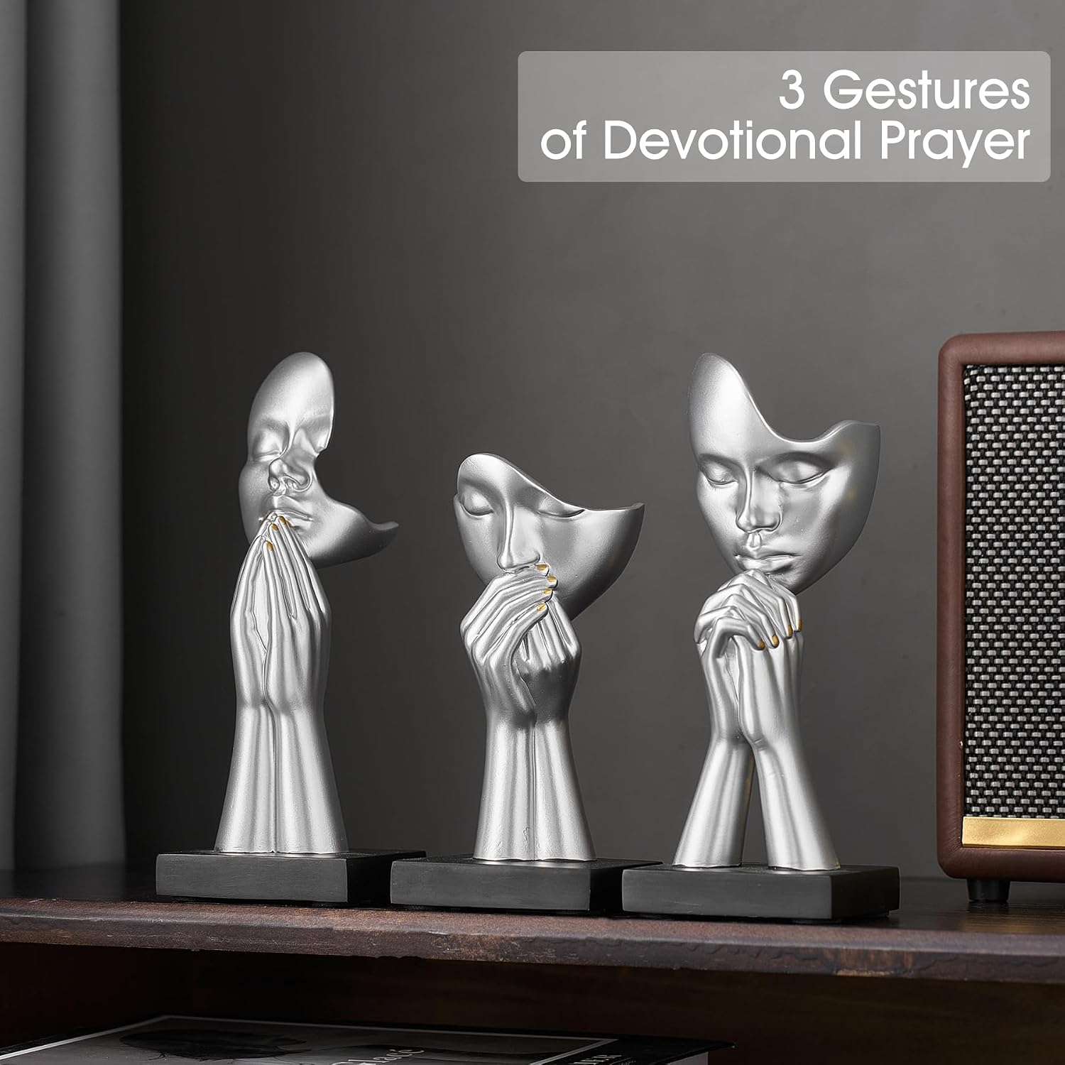 Modern Prayer of Peace Figurines Shelf Decor Accents / Prayer Statue - Silver / Set of 3