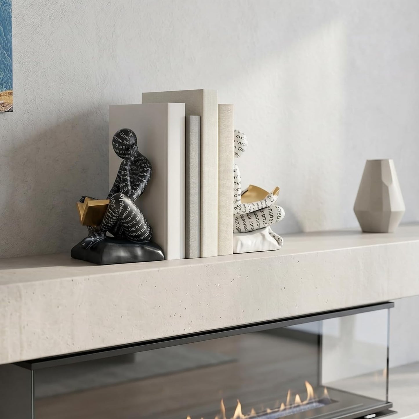 Thinker Bookends / Decorative Book Ends / White & Black