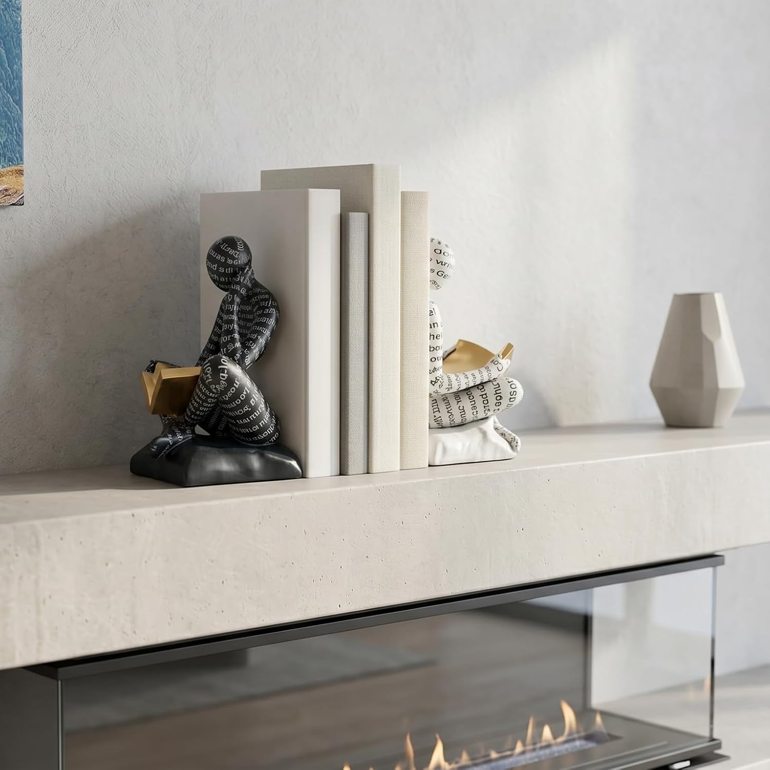 Thinker Bookends / Decorative Book Ends / White & Black