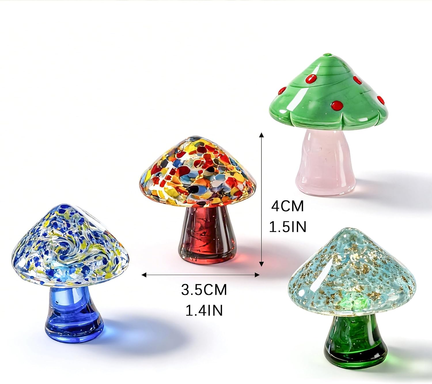 Blown Glass Mushrooms Figurines Miniatures Mushrooms for Fairy Garden / Style 3 / Set of 4