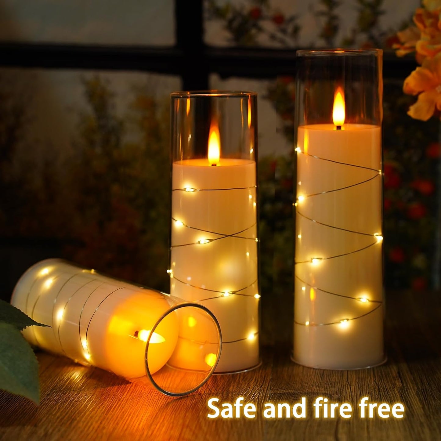 Nimiko Flickering Flameless LED Candles, 9 Pcs with Embedded Star String, Acrylic LED Pillar Candles with Remote