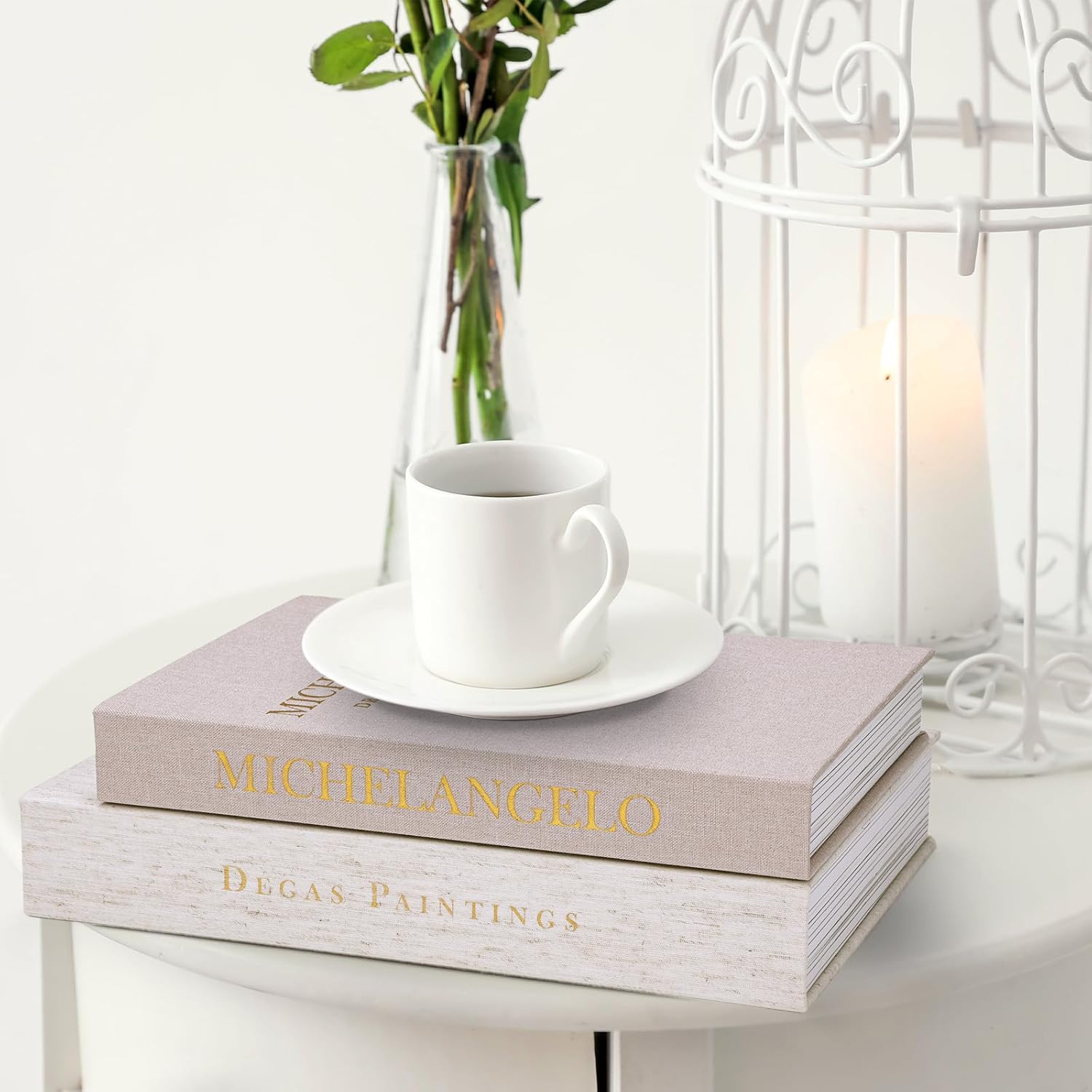 Linen Decorative Books / Linen & Ivory & Pink / Set of 3
