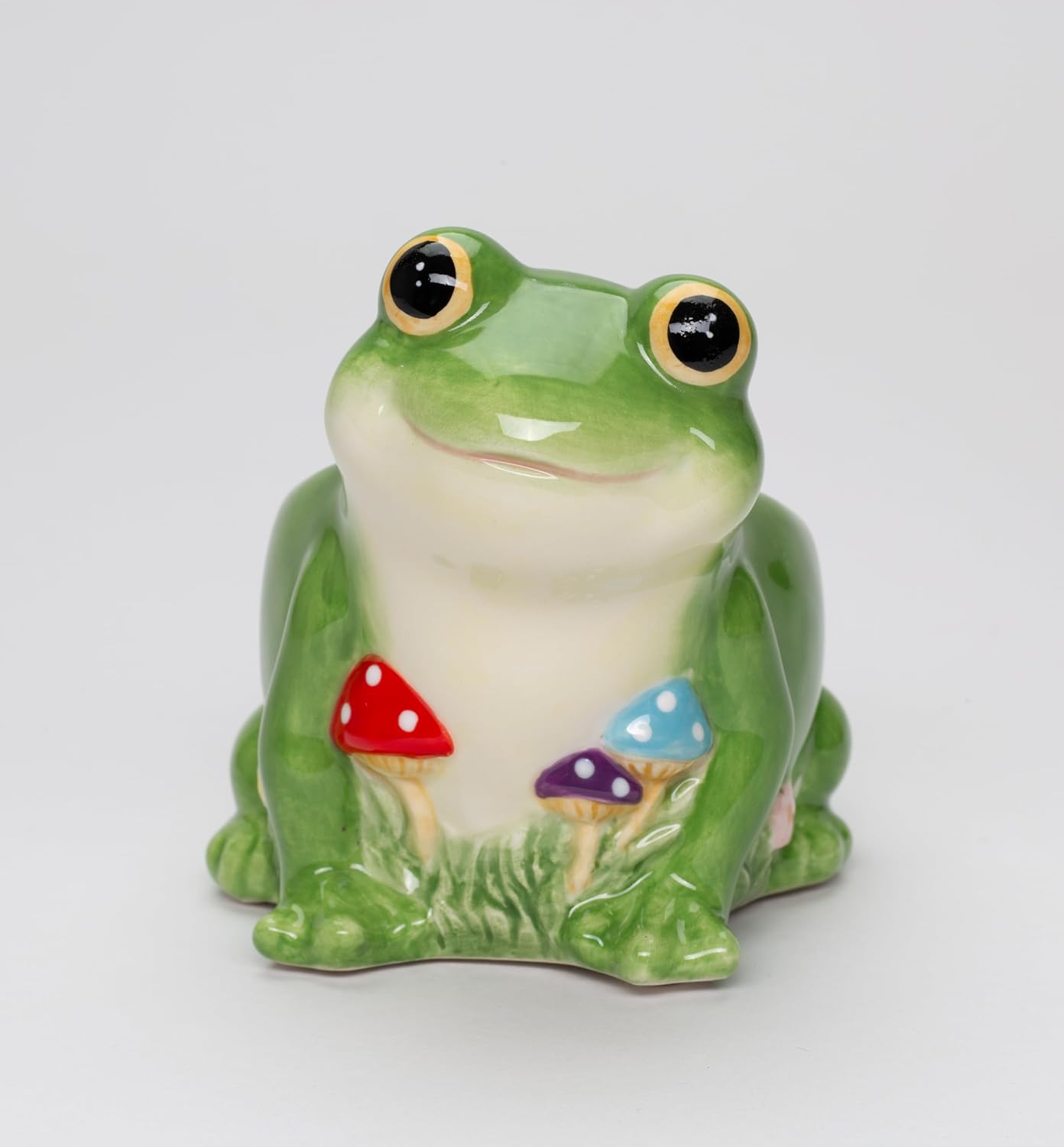 Fine Ceramic Frog and Forest Mushrooms Planter Pot Candy Dish Bowl
