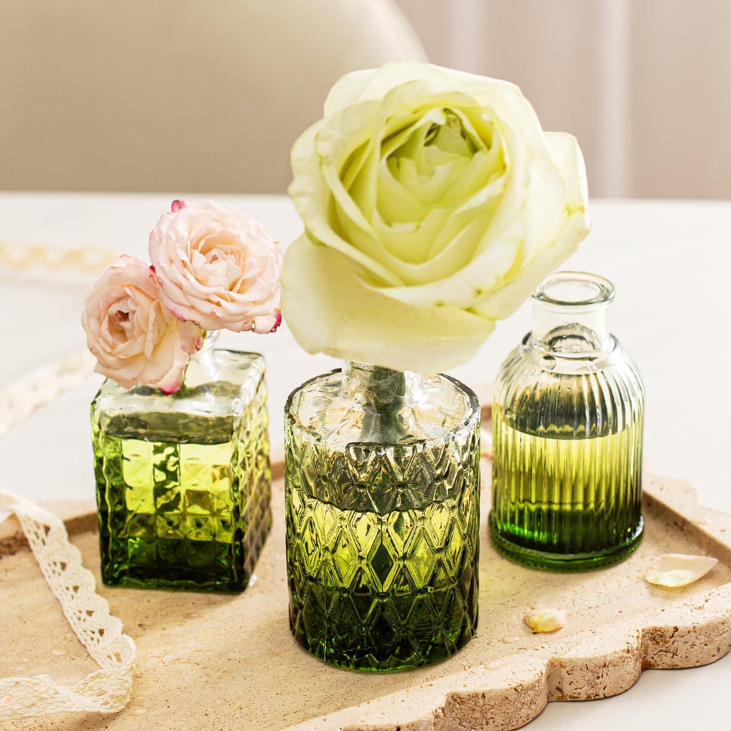 Clear Glass Bud Vase Pcs / Gradient Green / Set of 12
