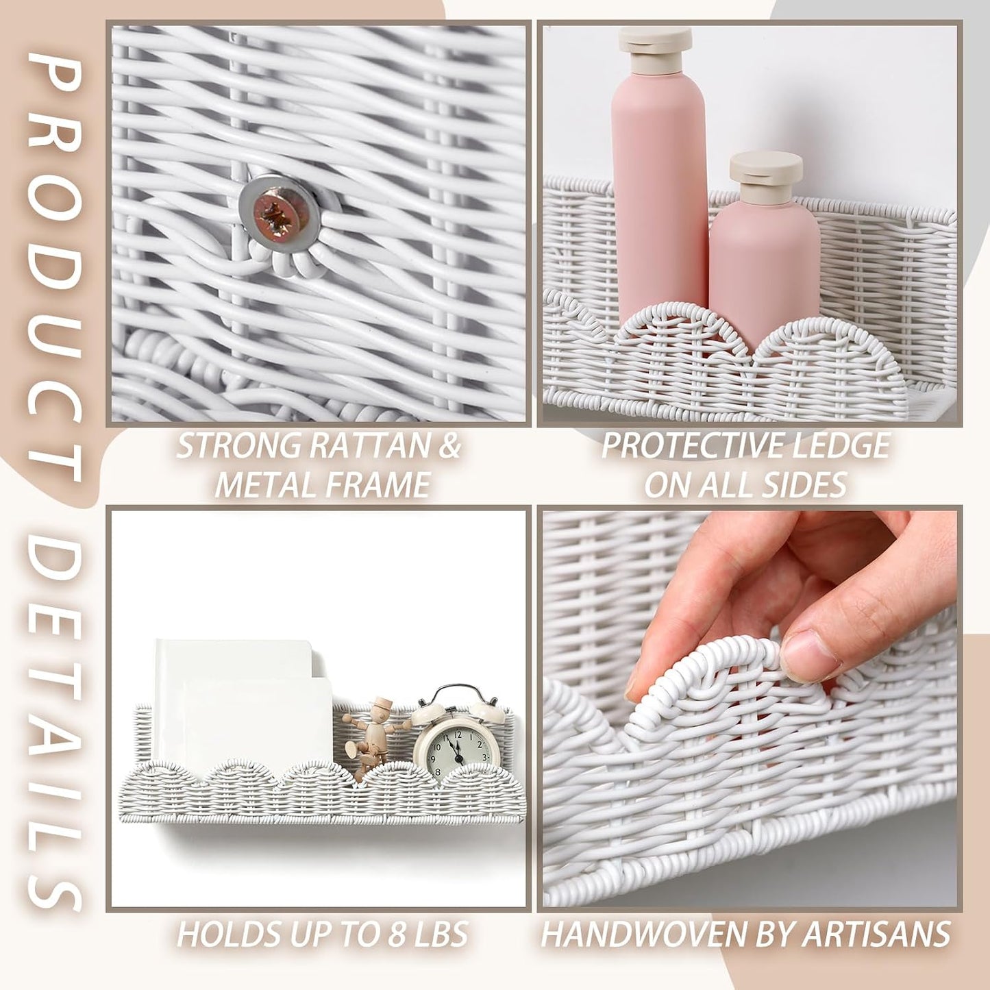 Nursery Book Shelves Rattan Scalloped Floating Bookshelves Wicker Boho / 15.8 Inch / Cute / Set of 4