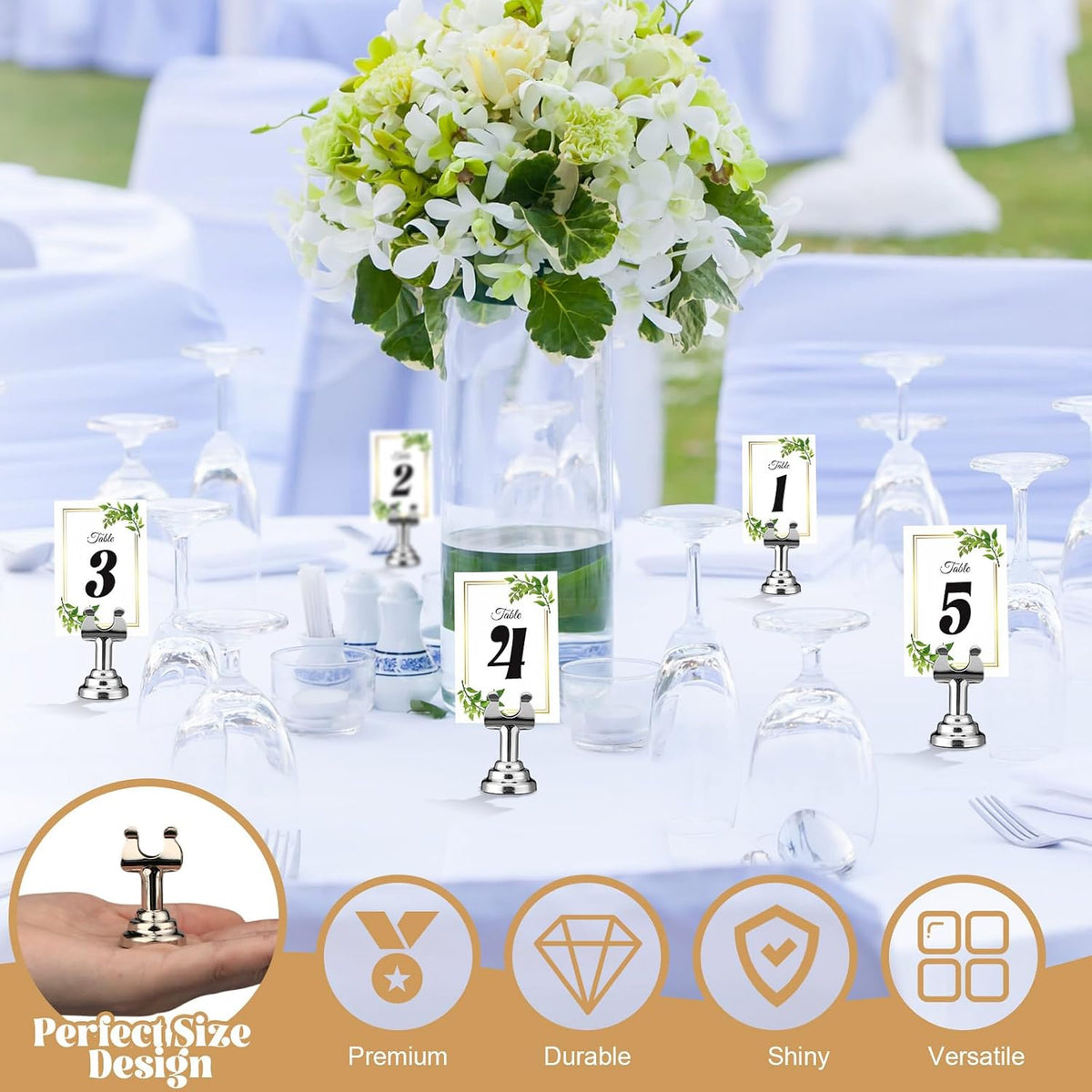 24 Pcs Silver Table Number Holder Metal 1.8 in Place Card Holder | Harp Clip Place Cards Stands for Wedding Restaurant