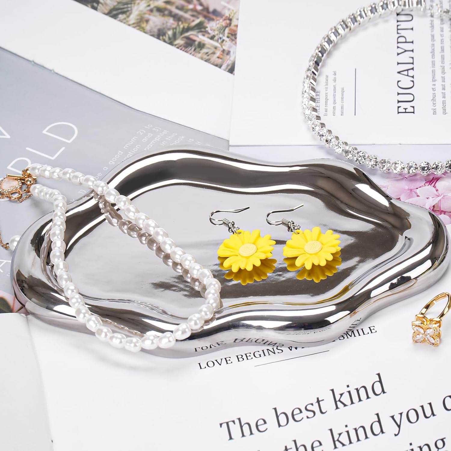 Ceramic Jewelry Tray Dish for Ring Key Trinket / Silver