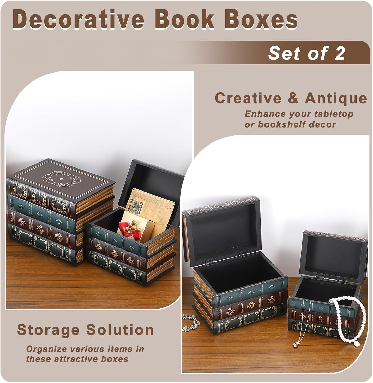 Faux Stacked Hollow Books / Green Bottom / Set of 2