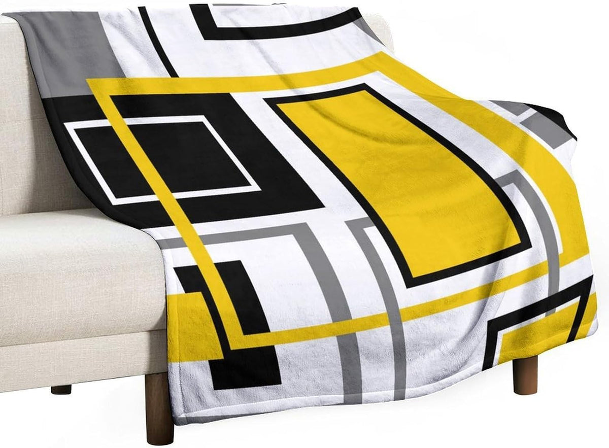 Yellow Geometric Throw Blanket Yellow Modern Black and Gray Blanket for Sofa Bed Couch Chair Or Dorm 70"x80"