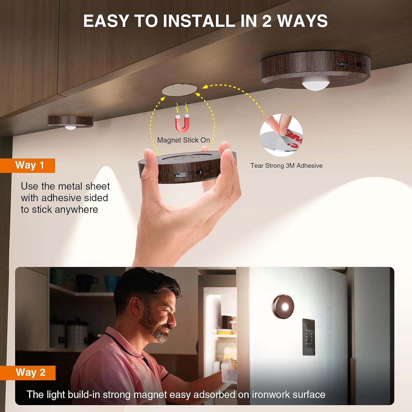 Puck Lights With Remote Control - Rechargeable, Wireless Under Cabinet Lighting, 2000mAh Battery Operated Tap Push