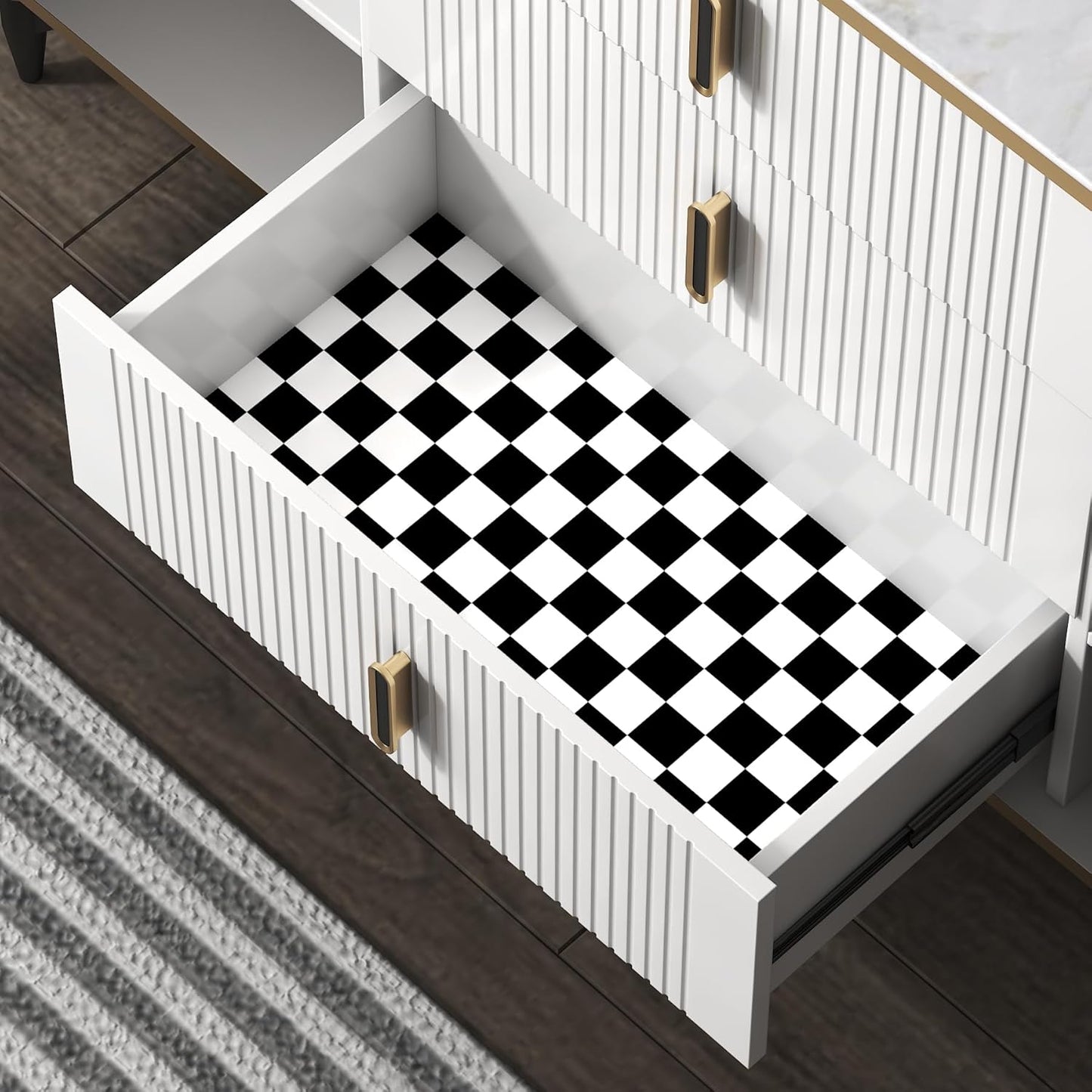 Modern Peel and Stick Wallpaper and White Mosaic Checkered Contact Paper " Self / 17.7 x 197 / Black