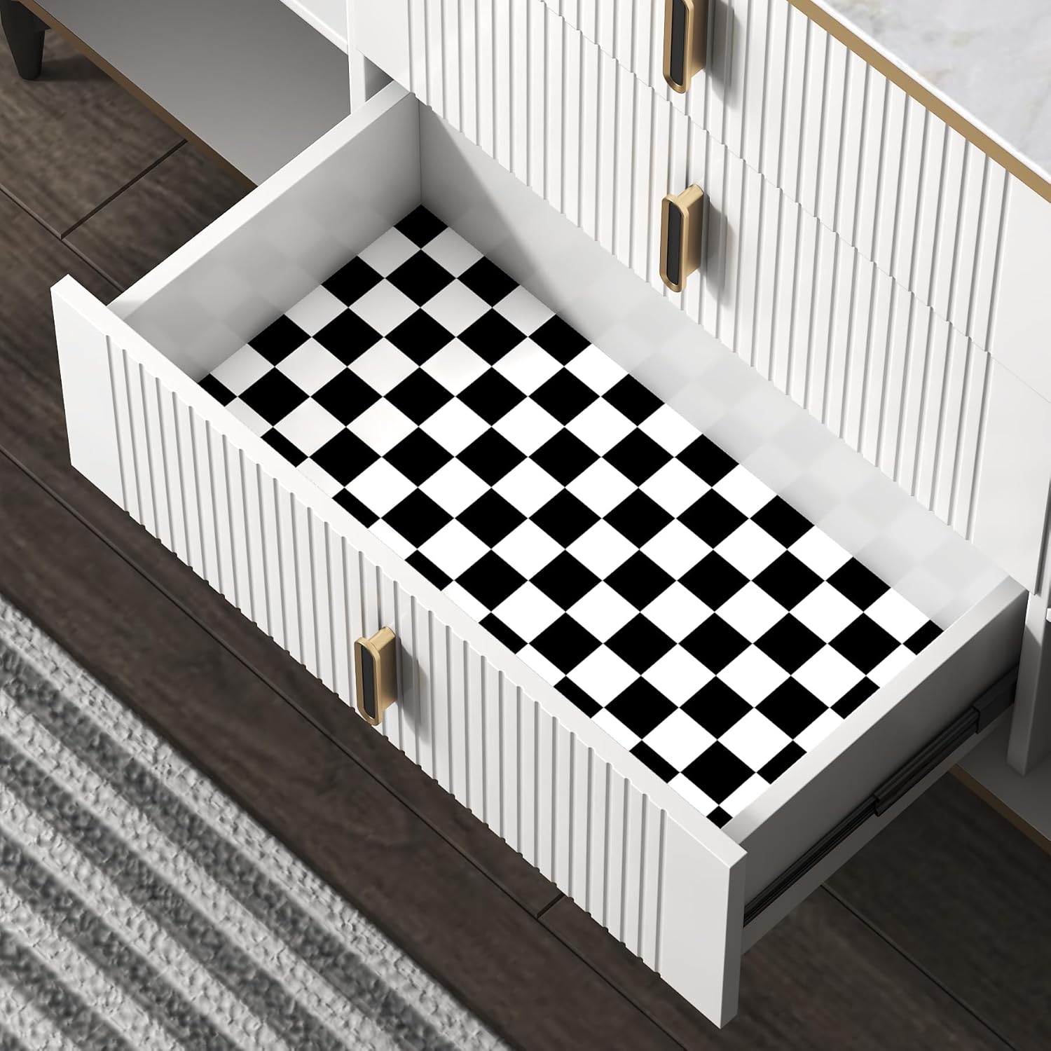 Modern Peel and Stick Wallpaper and White Mosaic Checkered Contact Paper " Self / 17.7 x 197 / Black