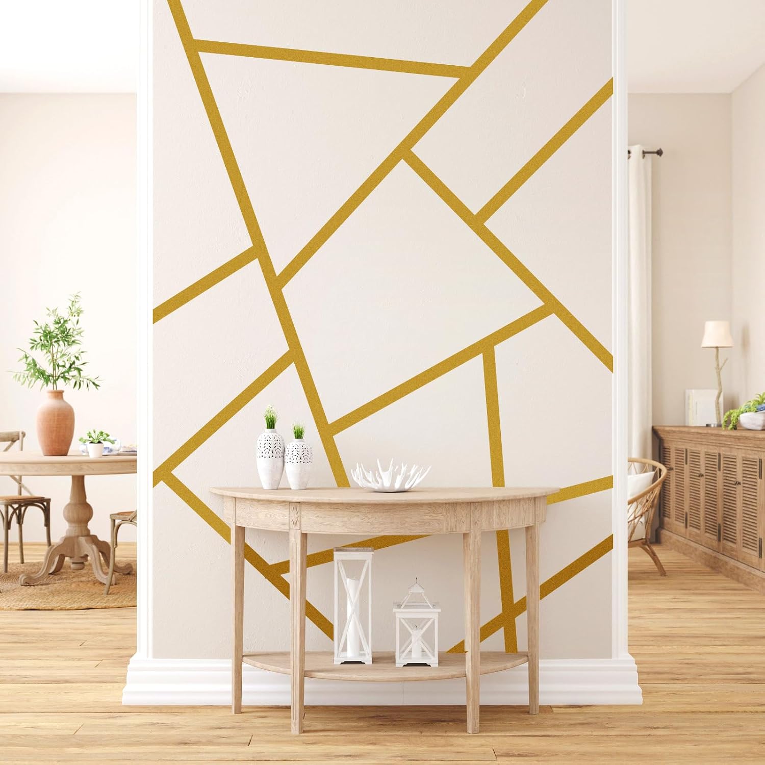 Wall Decal Striped Wall Decals Peel and Stick Metallic Line Walls Decals Modern Vinyl Walls / Gold