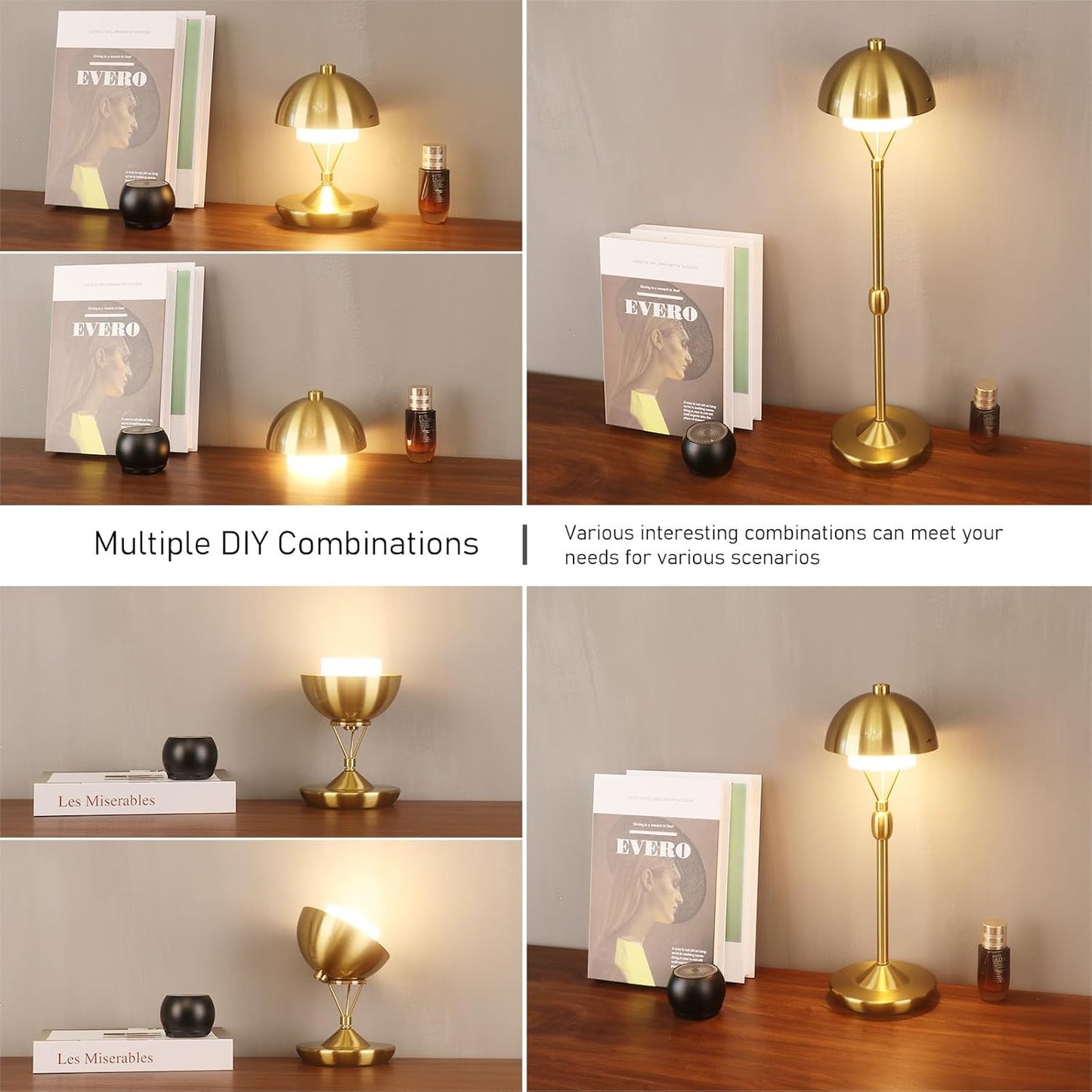 Modern Table Lamp Cordless Portable Desk Lamp, 2700K Stepless Dimming Rechargeable Battery Operated LED Lights for