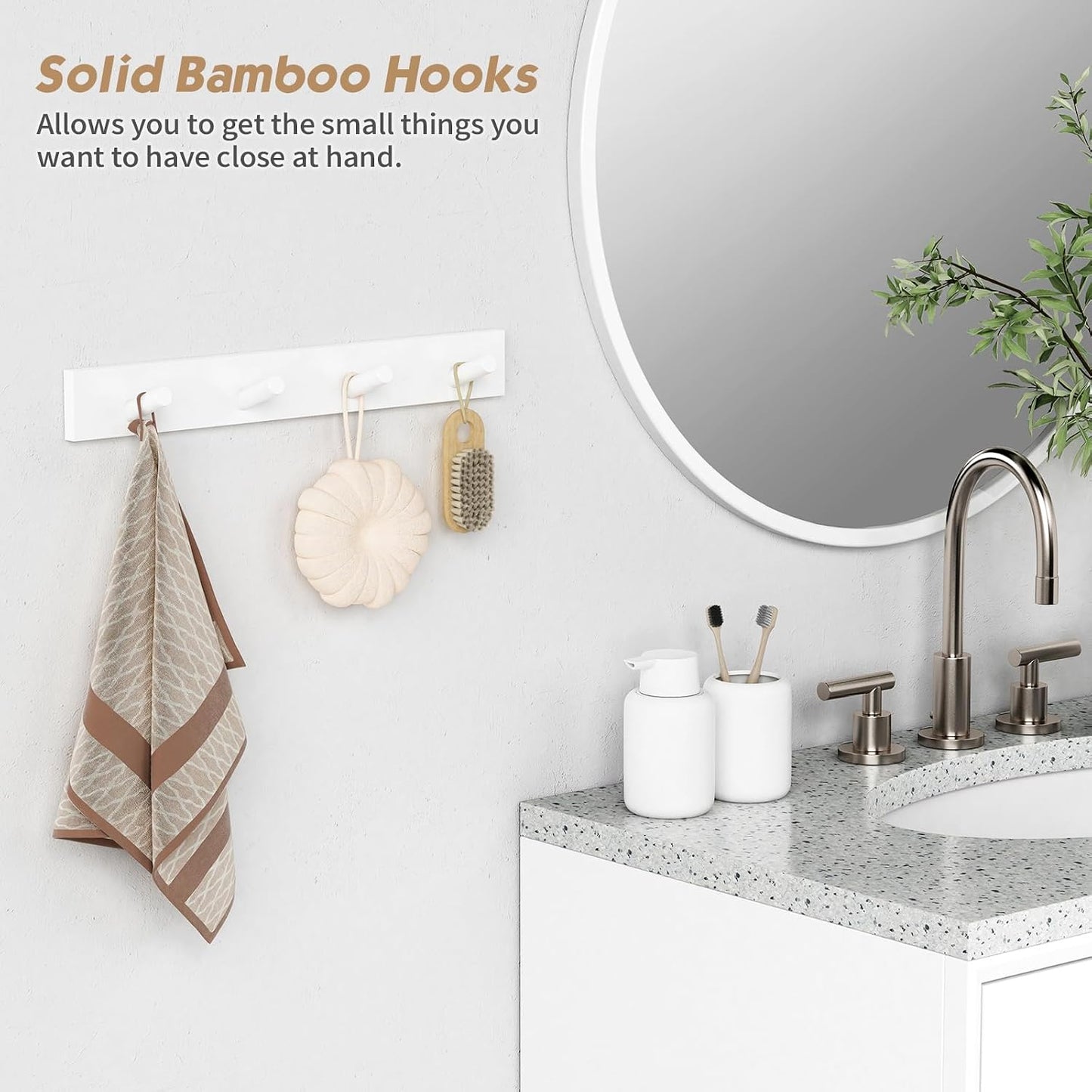 Wood Entryway Coat Rack Wall Mounted Heavy Duty / Bamboo White / 16 Inch / Set of 4