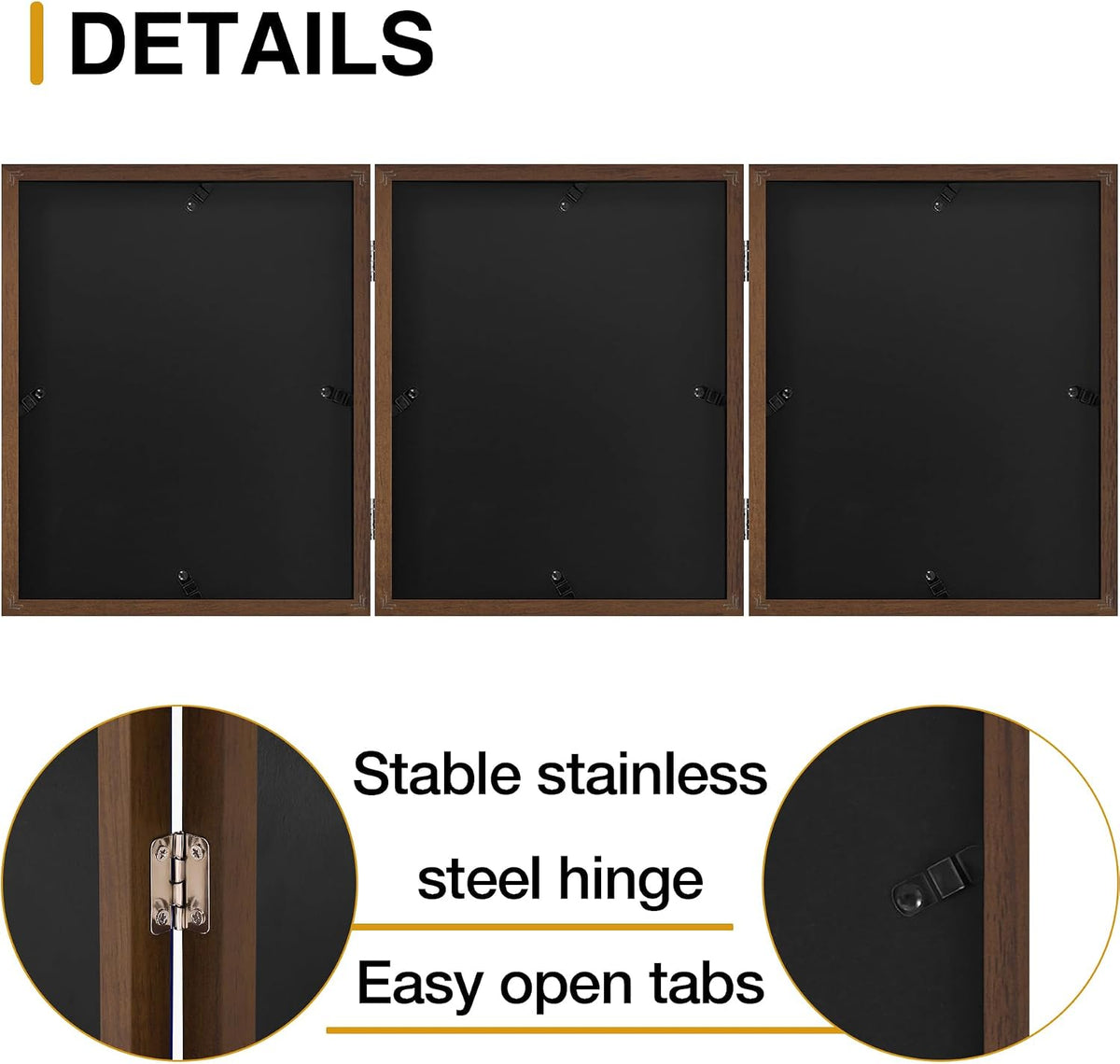 decorUhome Brown Triple 8x10 Picture Frame Vertical, MDBN08 | "Z" Shape Folding Design Engineered Wood Trifold Photo