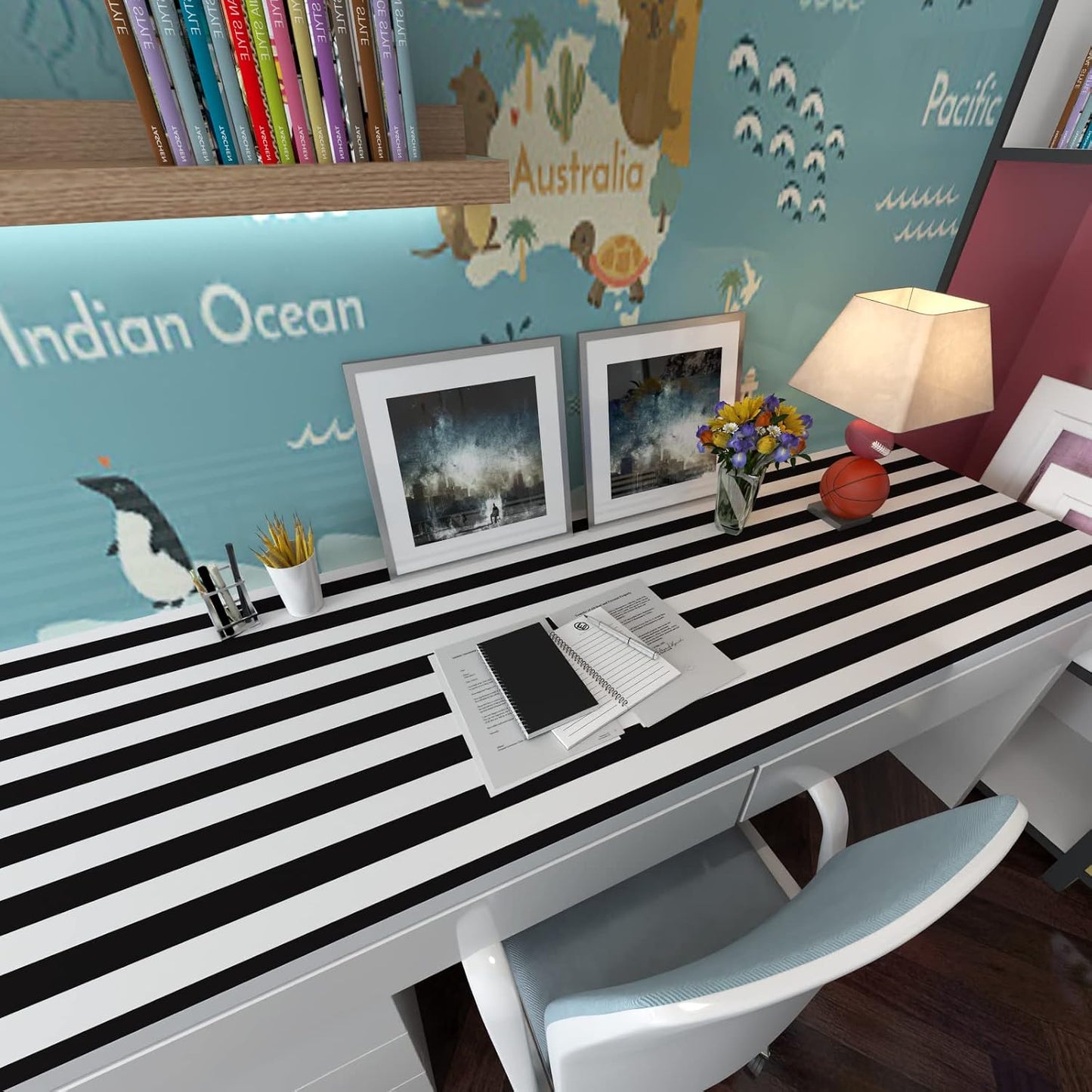 Black and White Wallpaper Peel and Stick Striped Contact Paper for Cabinets / 18 x 197 / Black/white