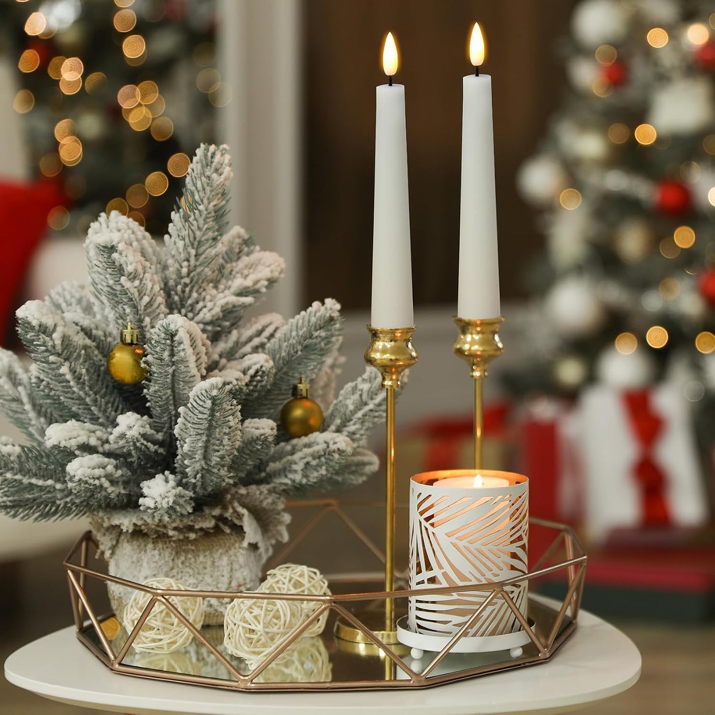 Short Ivory Flameless Taper Candles with Remote Set of 6 | Flickering LED Candlesticks, Real Wax Coating, 2 AAA Battery