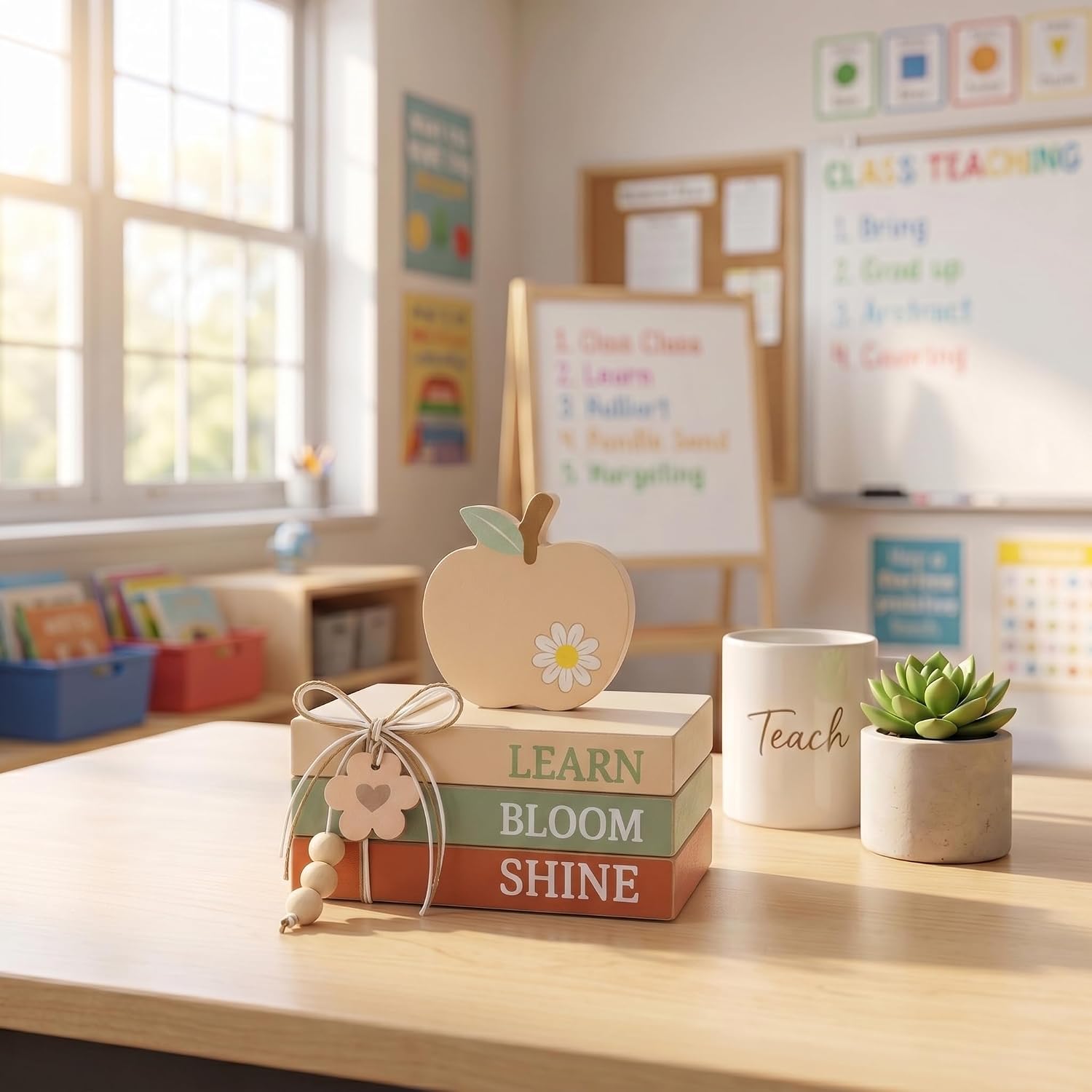 Wooden Book-Shaped Blocks / Boho Neutral Apple / Set of 4