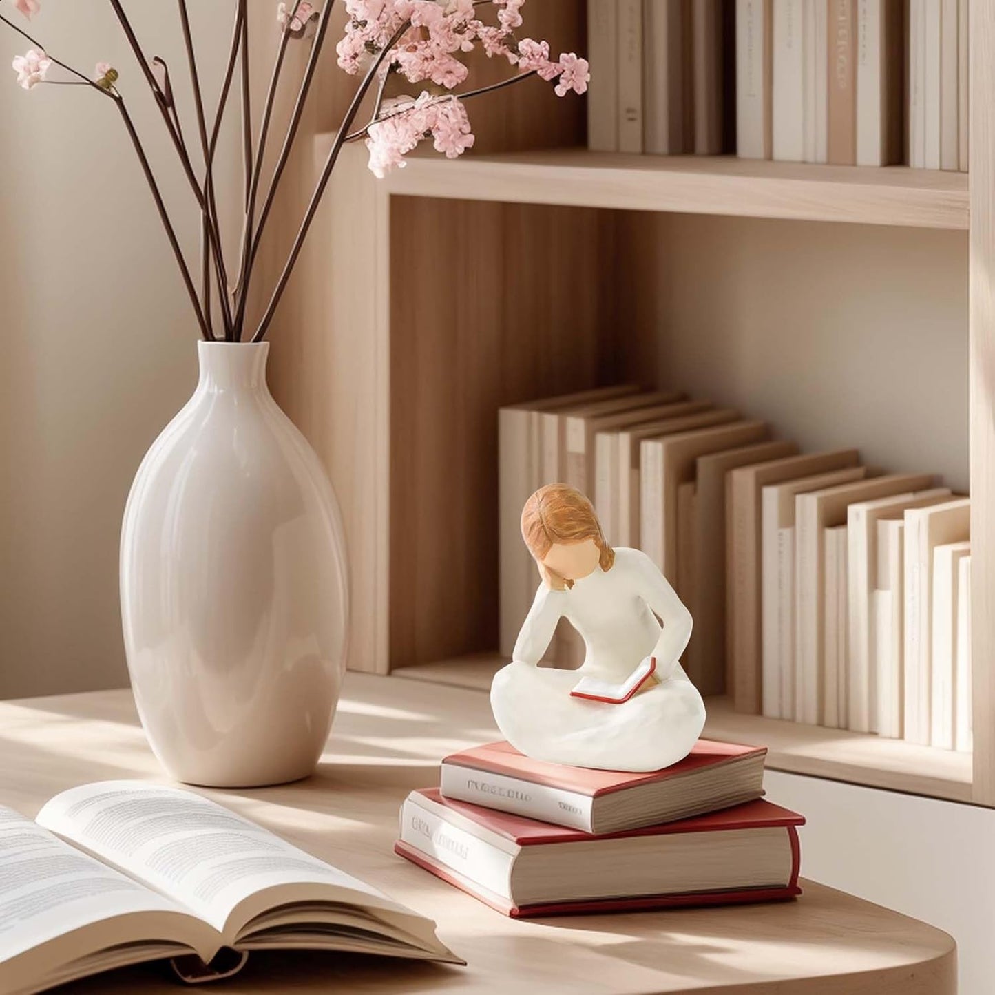 Reading Thinker Statue Book Lover Gifts for Women Readers / Sitting - Reading Thinker