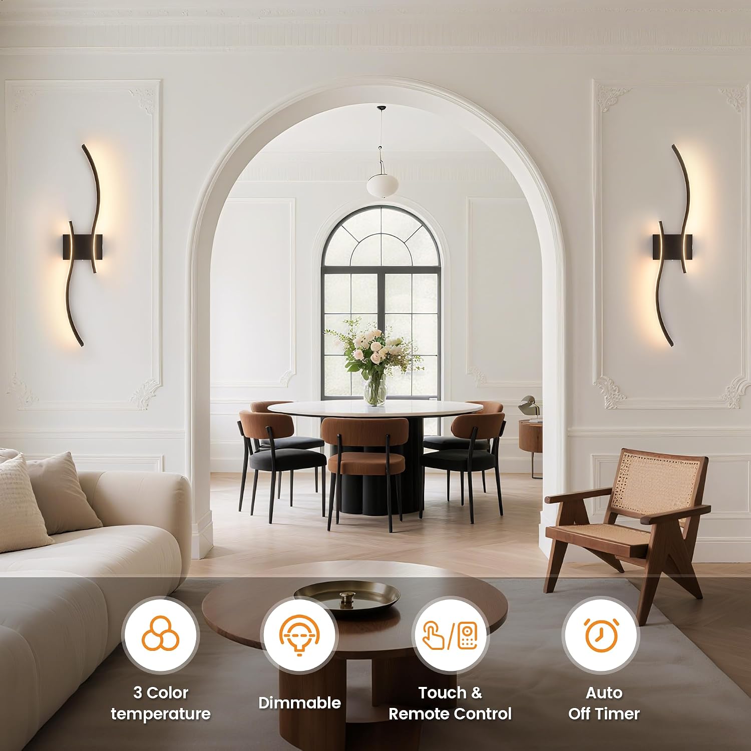 VOLISUN Battery Operated Wall Sconces Set of Two, 27.6 inch Wireless Wall Sconces, 3000K-6500K Dimmable Wall Lamps with