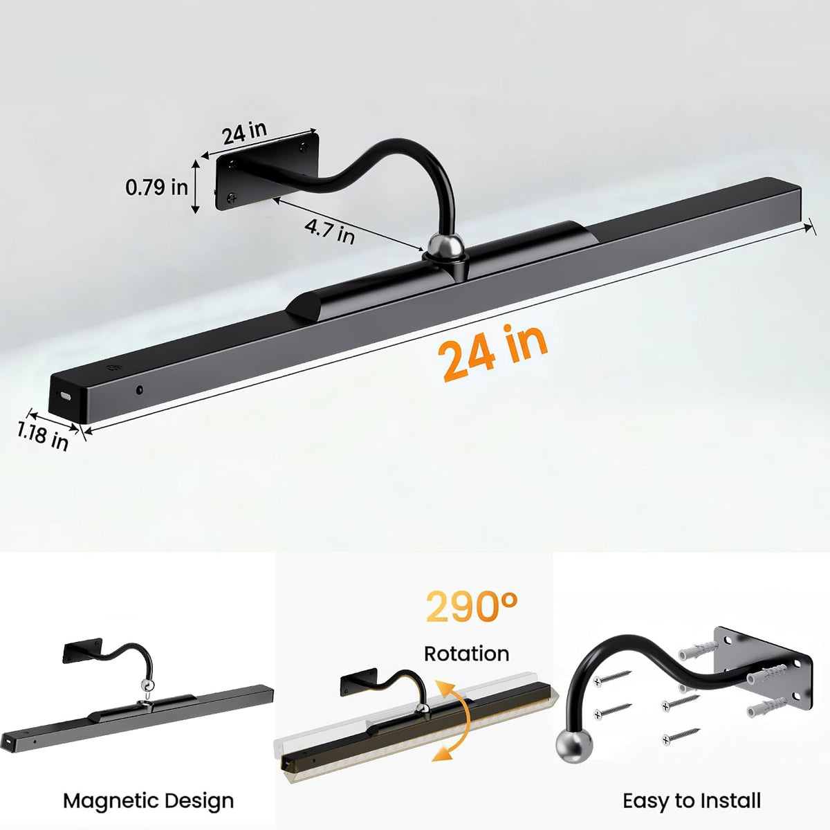 2 Pack Lights for Pictures on Wall Black - Cordless Battery Powered Wall Art Lighting with Dimmable Remote for Living