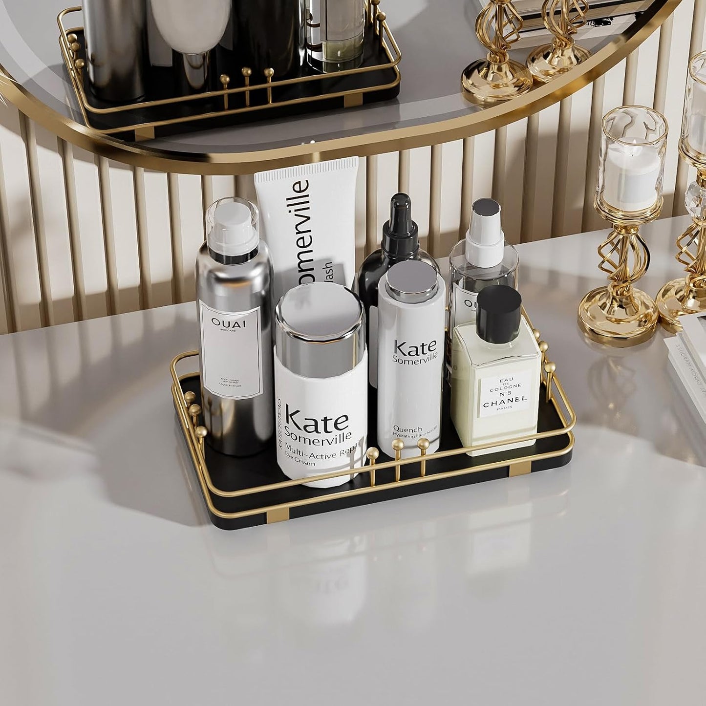 Kitchen Tray for Soap Dispenser Spice Salt / 7.9 x 4.4 x 1.6 / Black + Gold