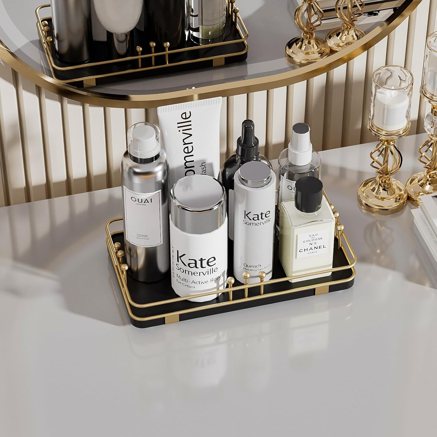 Kitchen Tray for Soap Dispenser Spice Salt / 7.9 x 4.4 x 1.6 / Black + Gold