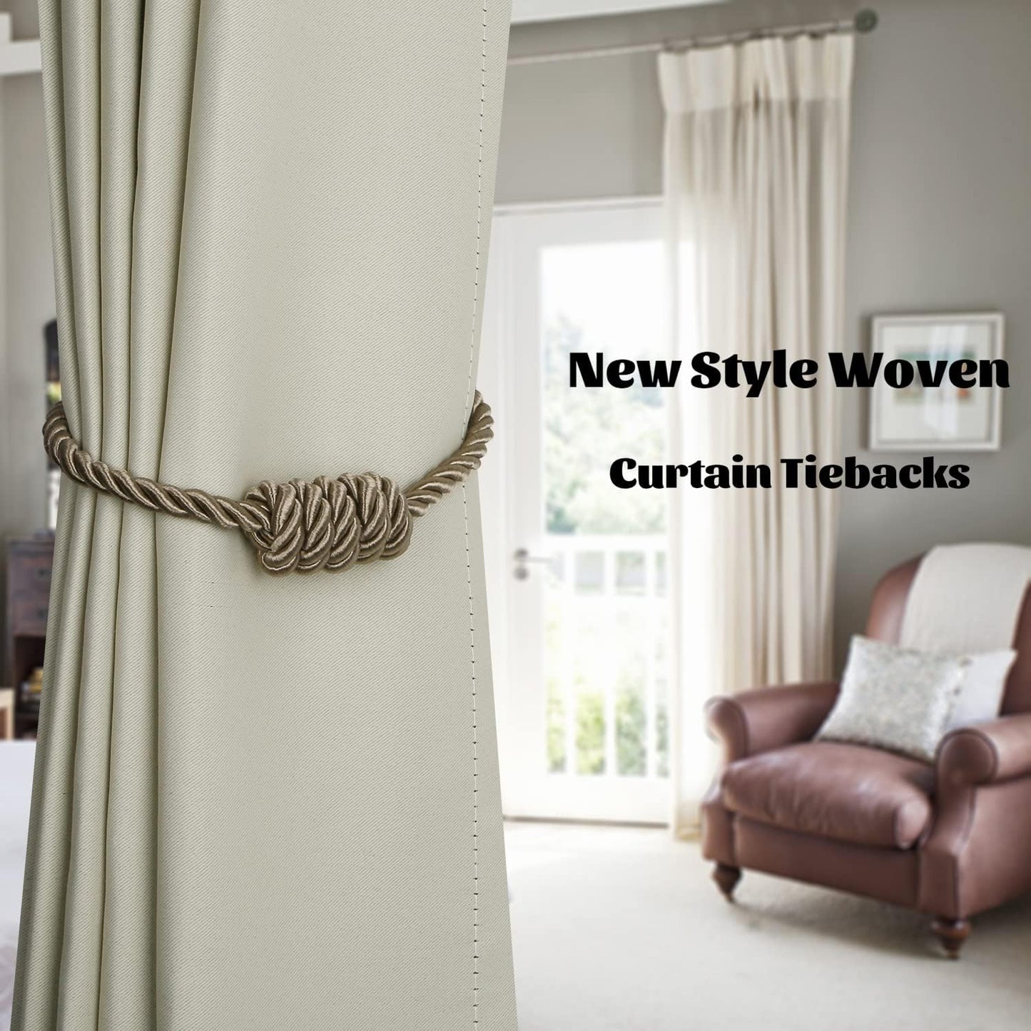 BEL AVENIR Magnetic Curtain Tiebacks 6 Pack Hand-Woven Curtain Ties | Flaxen Decorative Curtain Holdbacks Bohemian