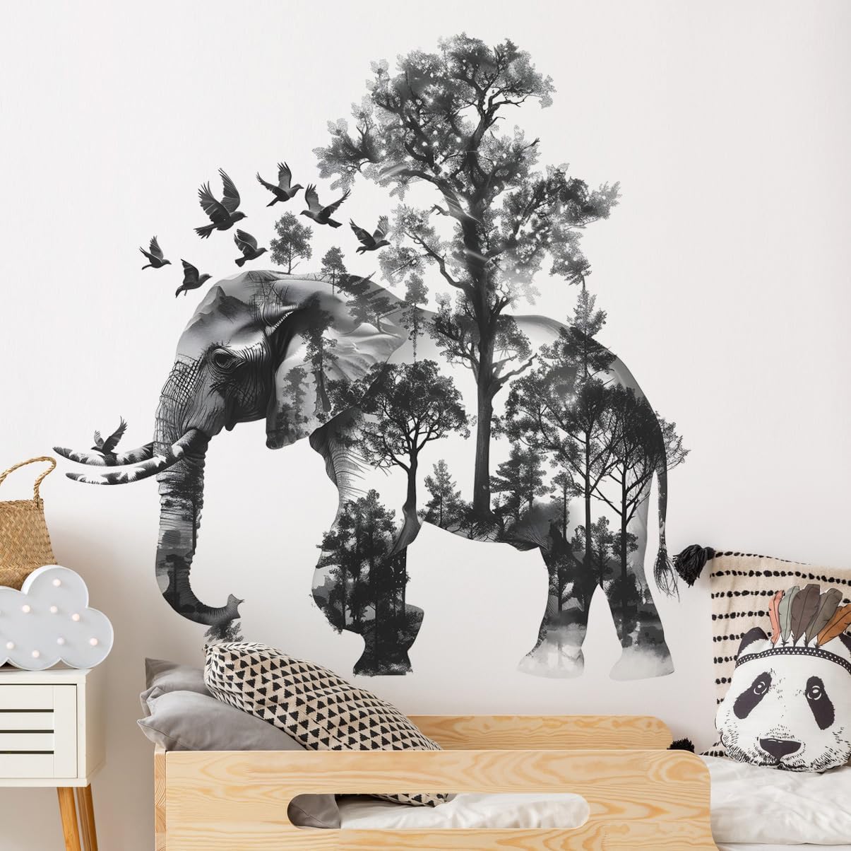 2 Sheets Forests Silhouette Animals Wall Decals / Grey-elephant