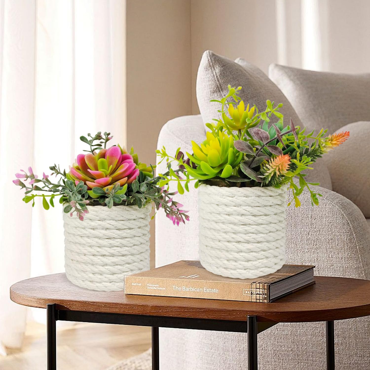 Fake Succulents Plants Artificial Small Succulent Plants Potted / Green / Set of 2