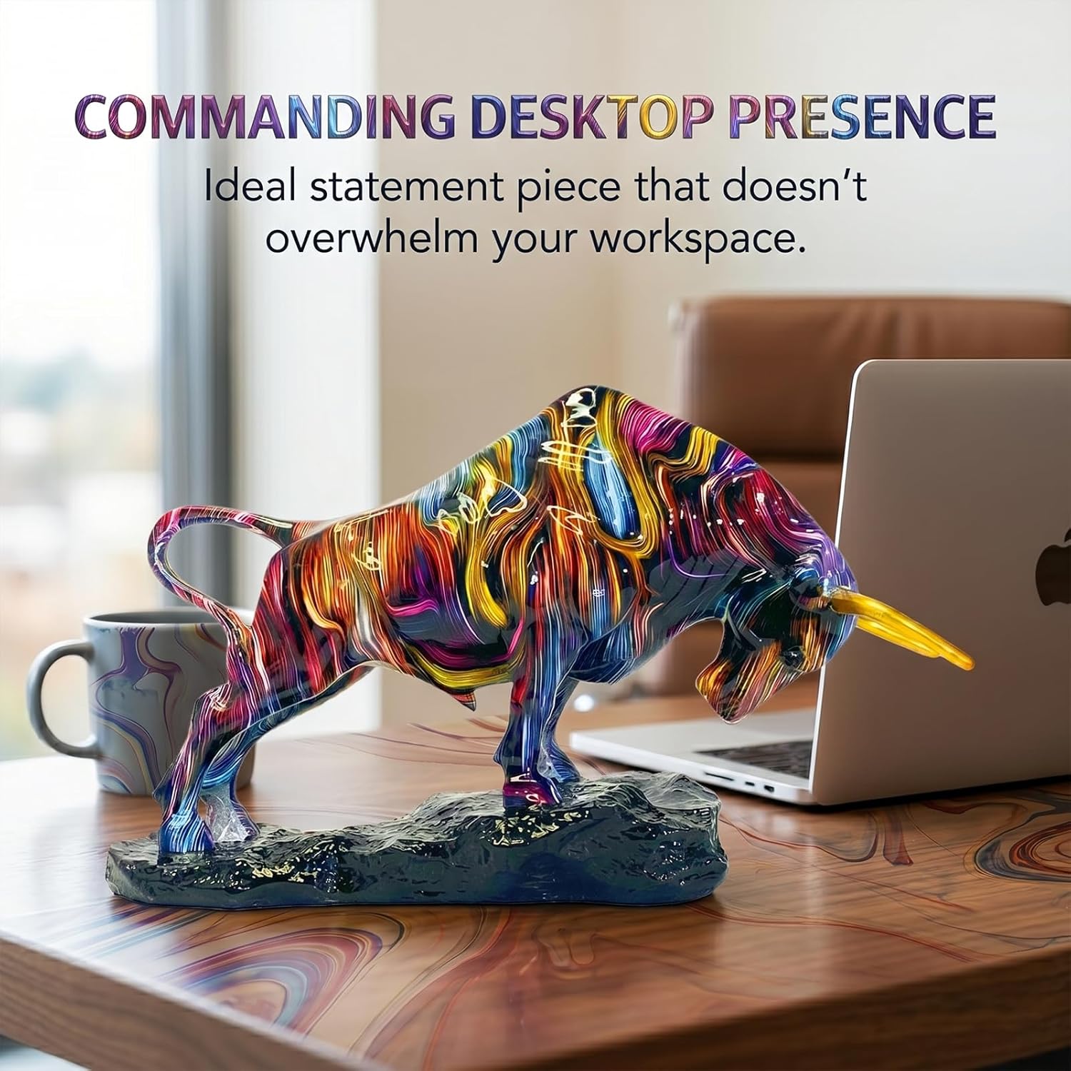 Abstract Fluid Art Bull Statue / Line