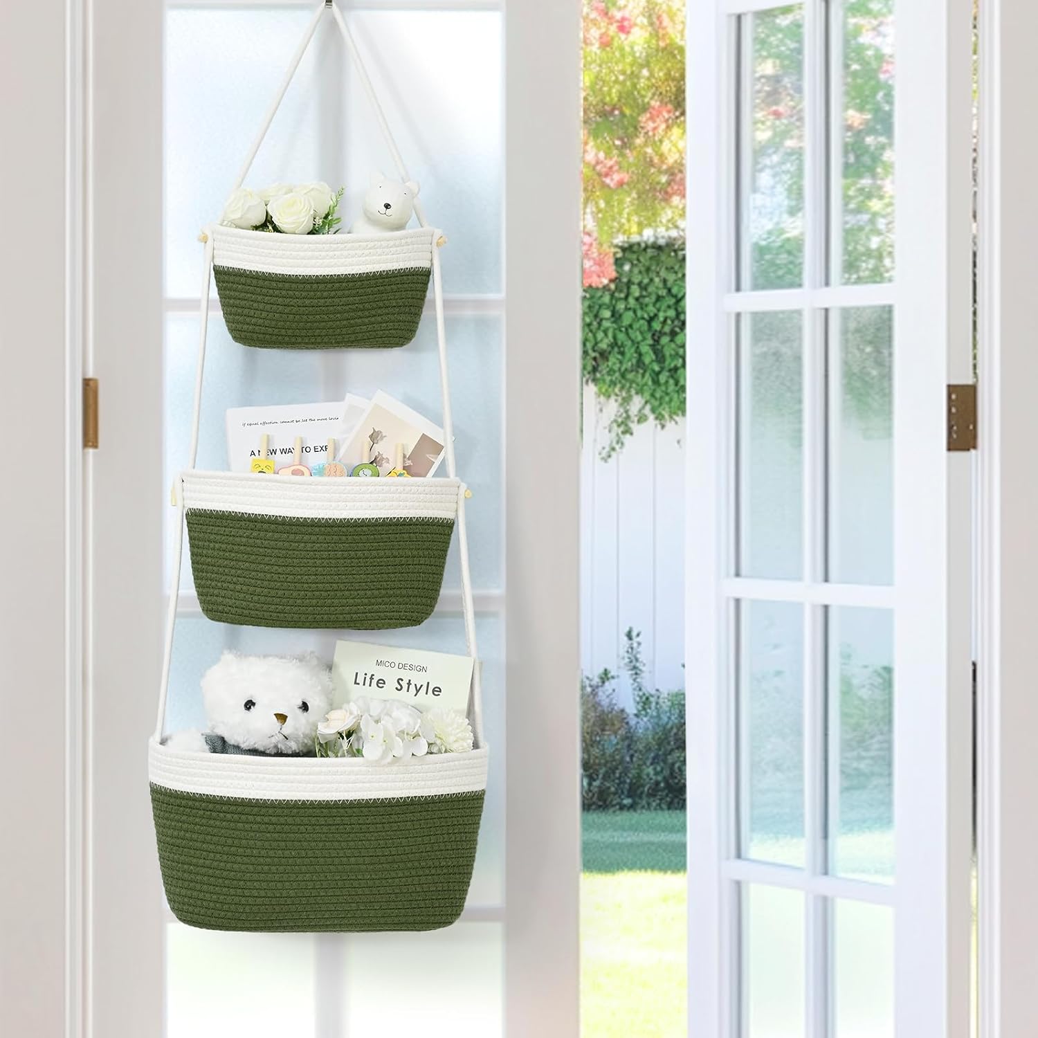 3-Tier Woven Wall Basket / Classic / Green