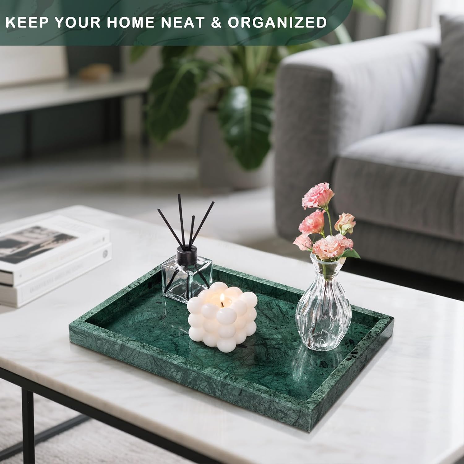 Marble Bathroom Tray for Countertop & Home Decor / Green