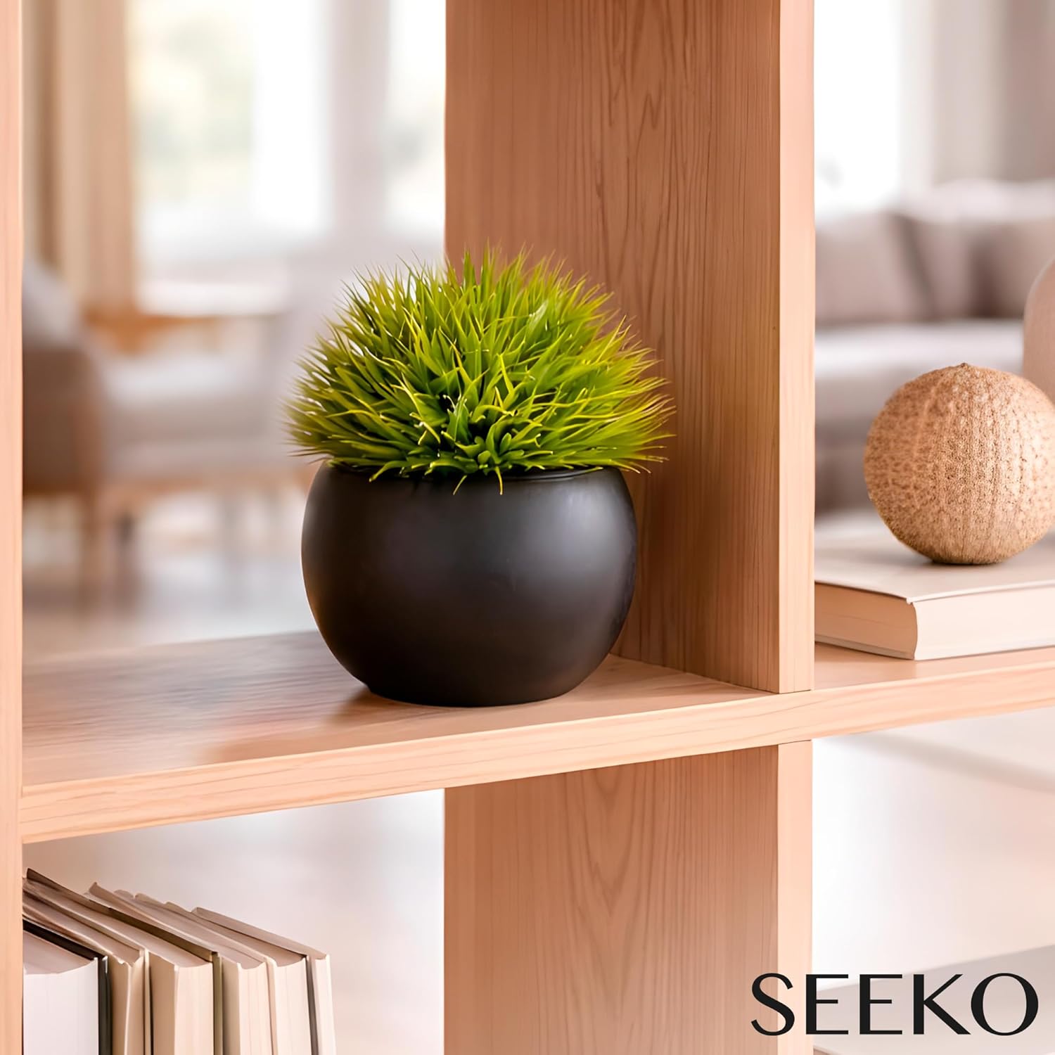 Fake Succulents Plants Artificial in Ceramic Pots Realistic Faux Succulents / Round / Set of 2