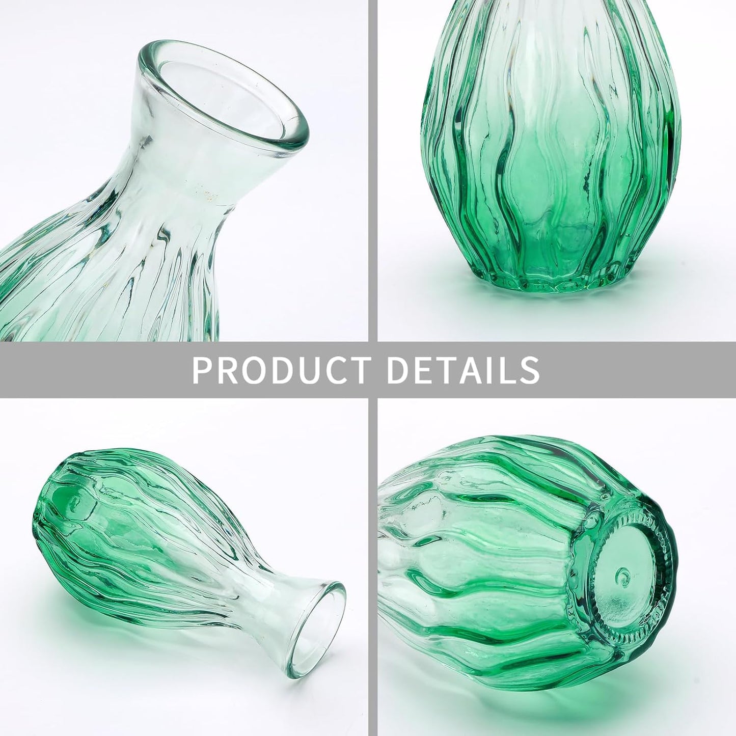 Glass Bud Vases / Green / Set of 4