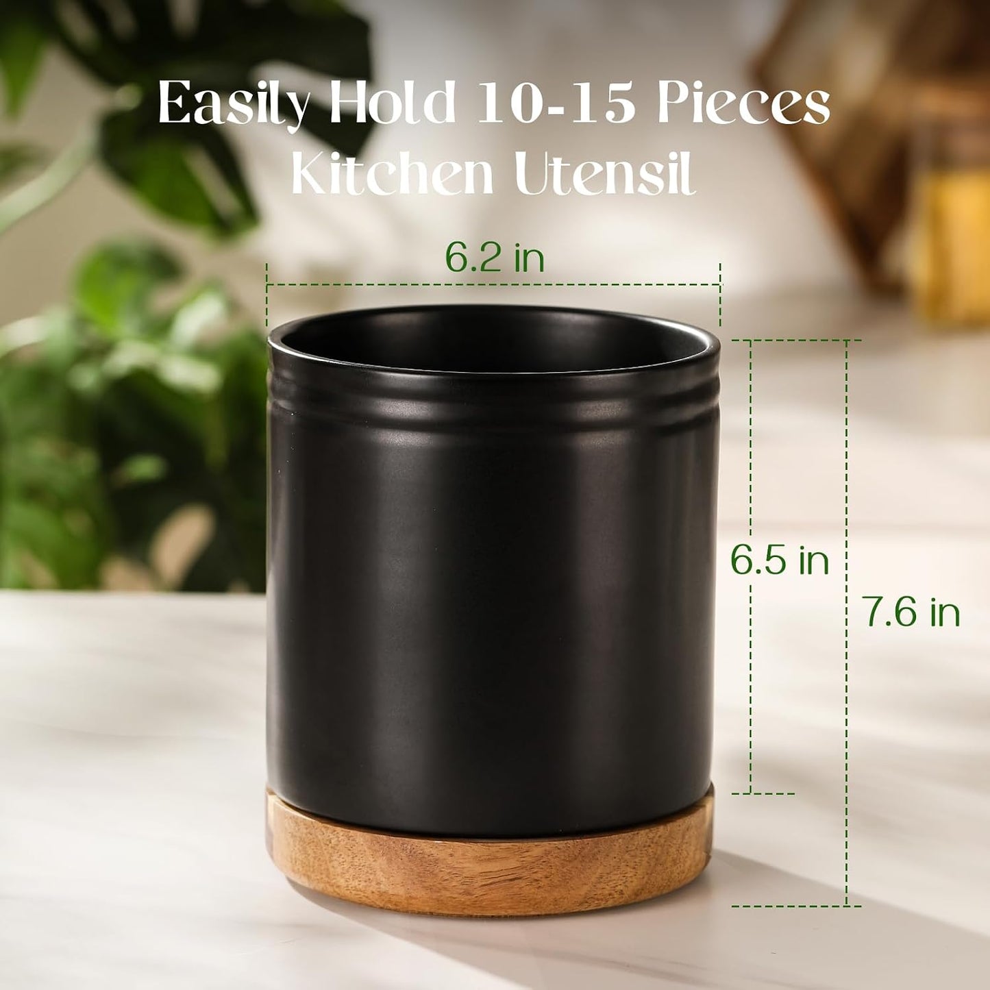 DOWAN 7.6" 360° Rotating Utensil Holder, Kitchen Utensil Holder for Countertop, Ceramic Utensil Crock, Large Cooking