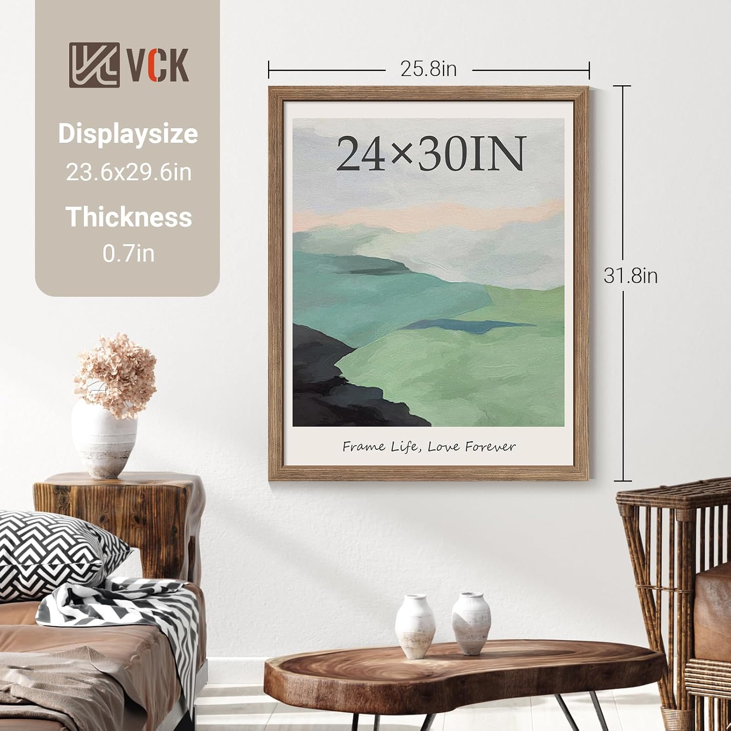 VCK 24x30 Frame Walnut 4 Pack, Wide Thick Wood Border, for Poster/Print | Exclusive Woodgrain, Wall Hanging, HD