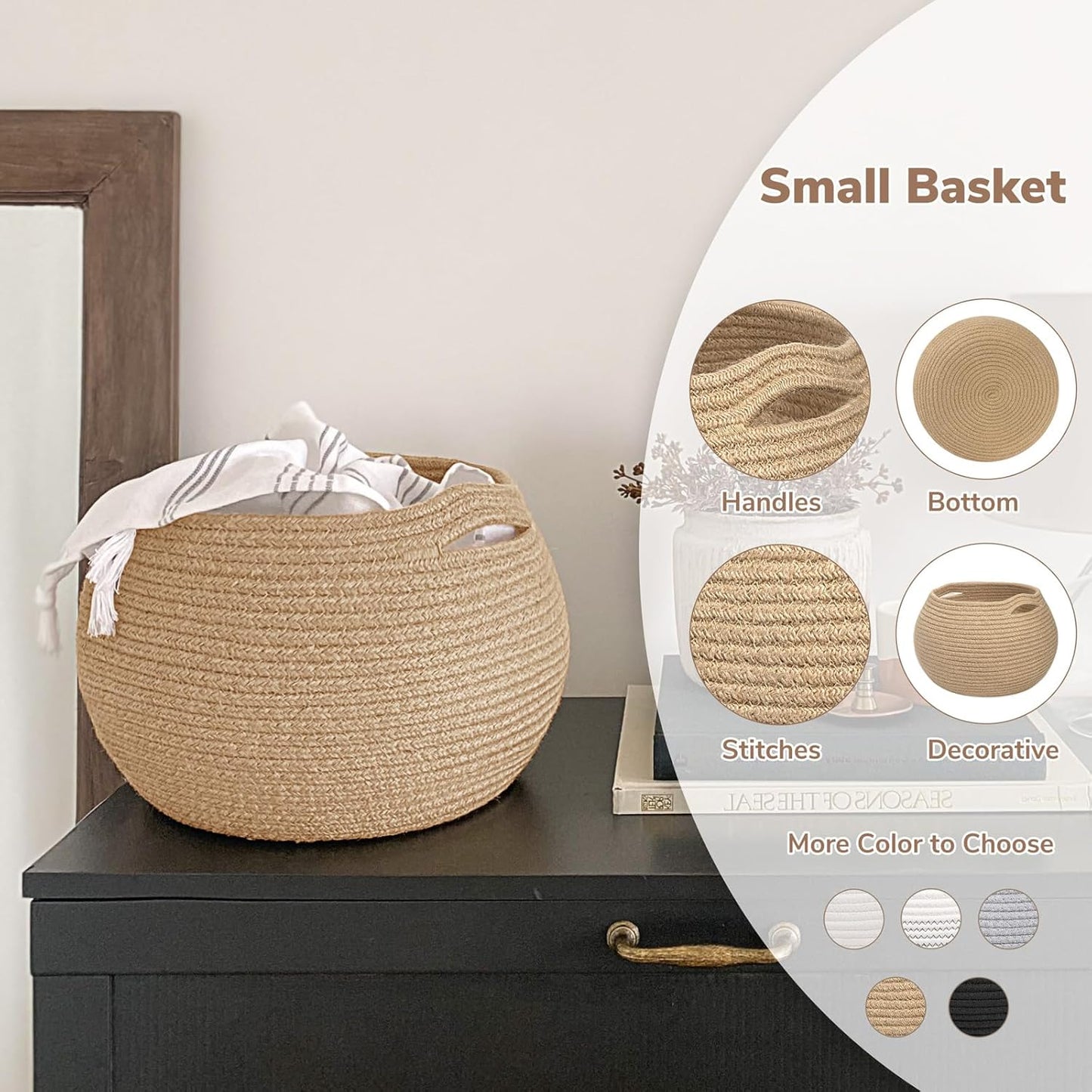 Wicker Storage Basket / Jute / 10"D x 8.3"H