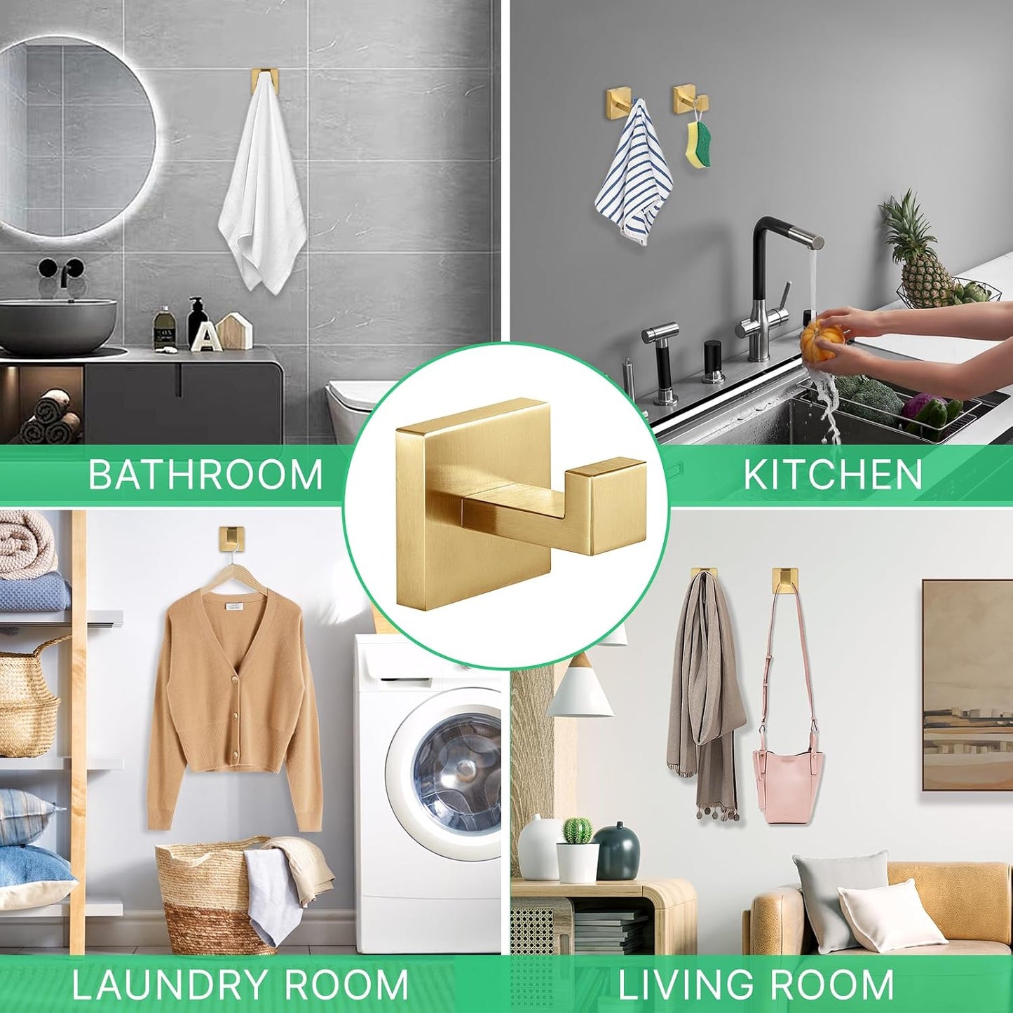Wall Mounted Square Robe Hooks / Brushed Gold