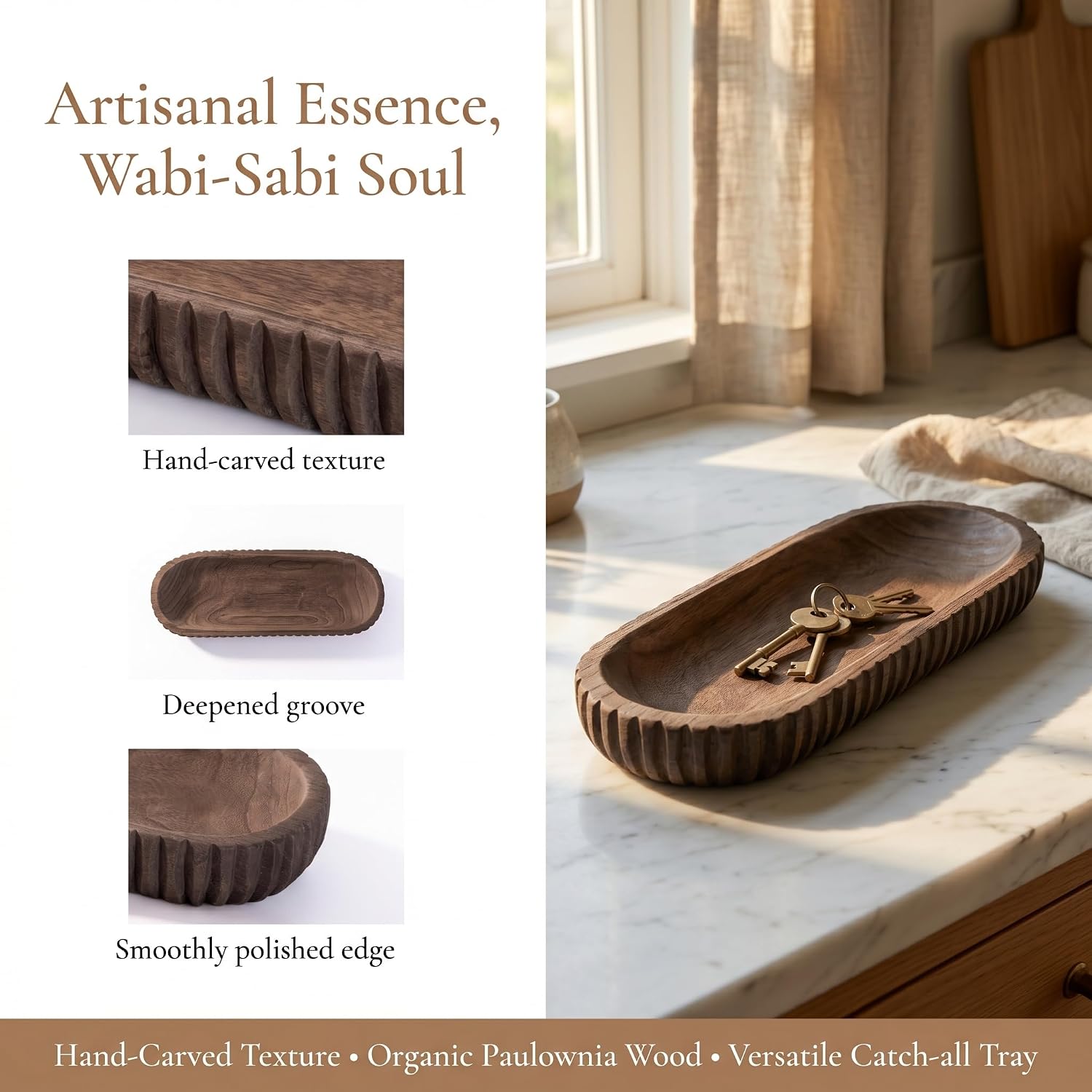 Handmade Wooden Decorative Tray / Natural