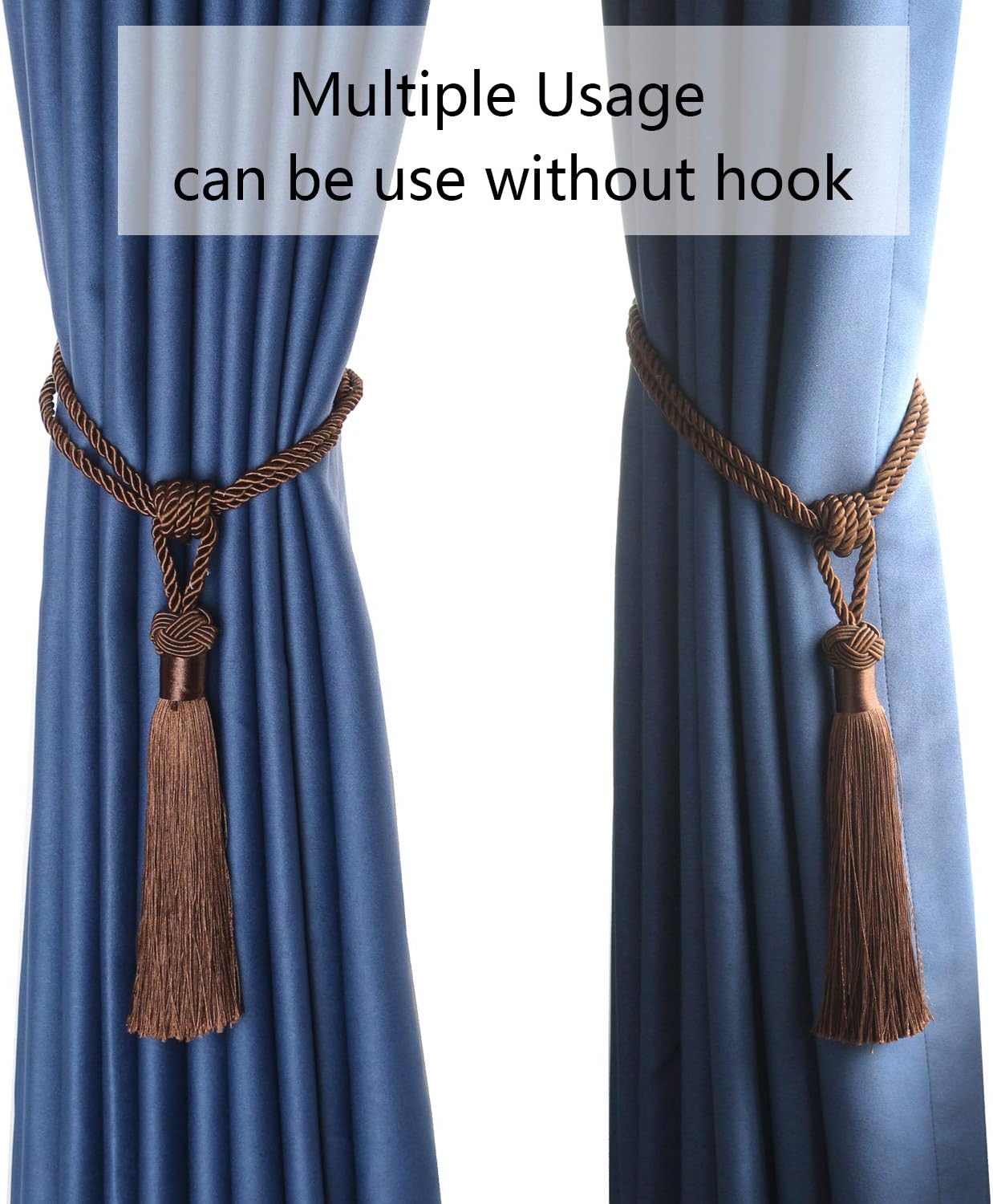 BEL AVENIR 4 Pack Curtain Tiebacks Hand-Woven Tassels Holdbacks | Dark Coffee, Elegant, Home Decorative Tassels Ties