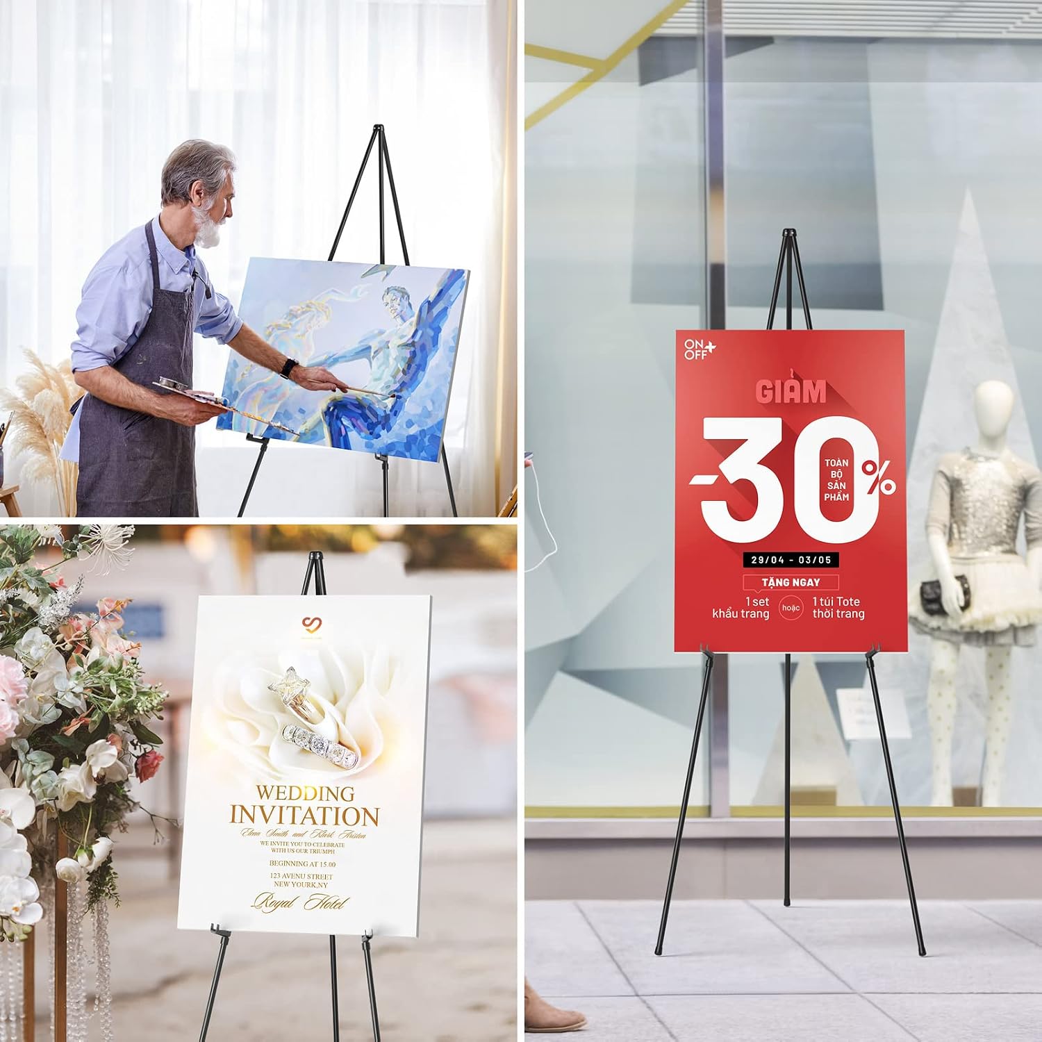 Easel Stand for Sign, Aredy 63" Portable Painting Easel, Lightweight Metal Easels for Painting Canvas, Wedding Sign (2