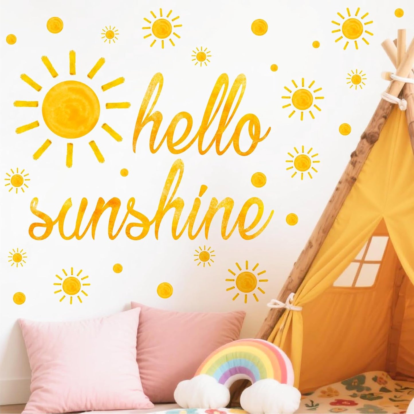 Watercolor Sun Wall Stickers Boho Sun Wall Decals Peel and Stick Polka Dots Big / Sunshine / Yellow