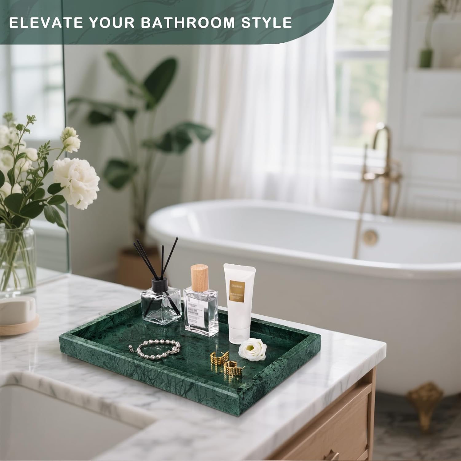 Marble Bathroom Tray for Countertop & Home Decor / Green