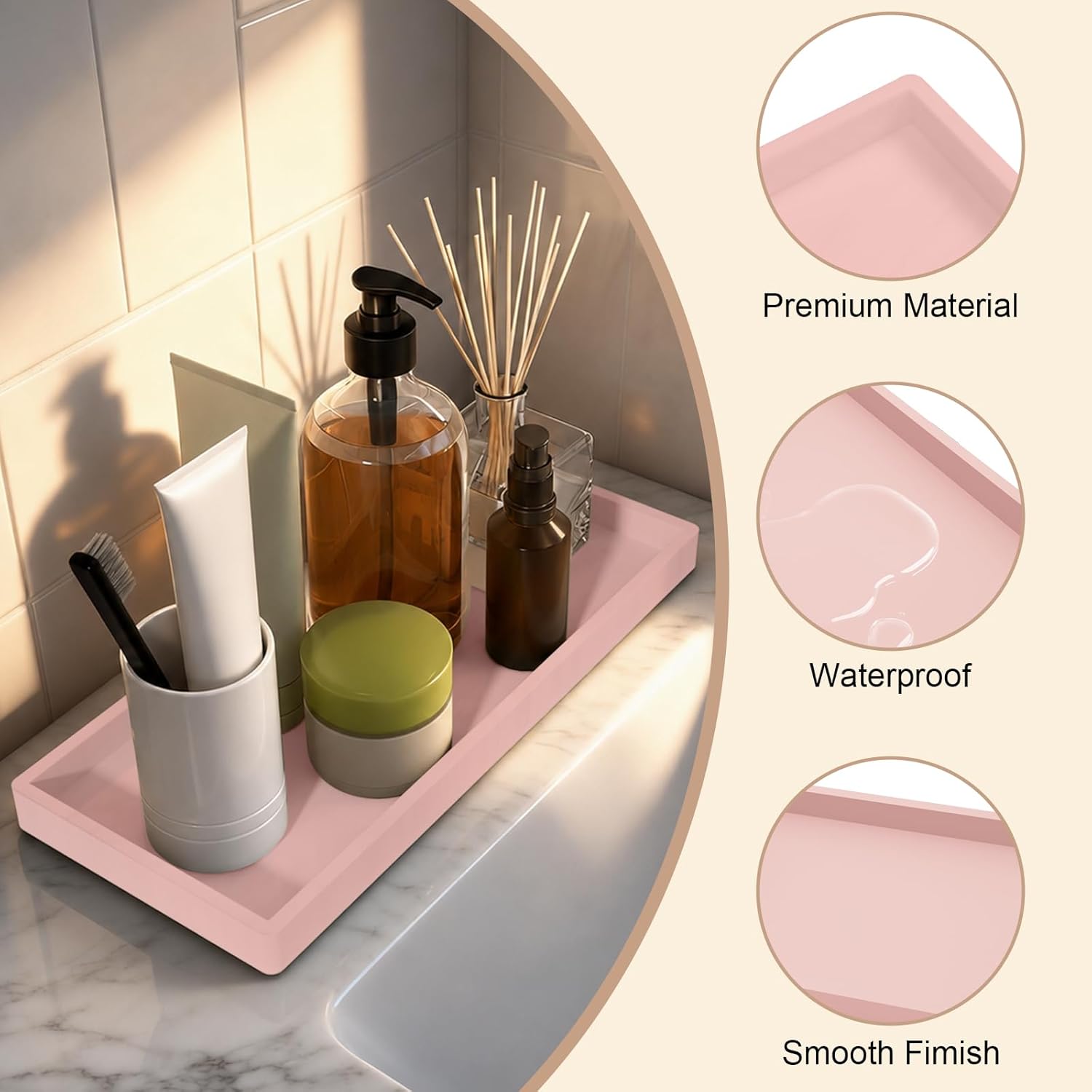 Bathroom Vanity Tray / Pink / 11.8 x 5 x 0.8